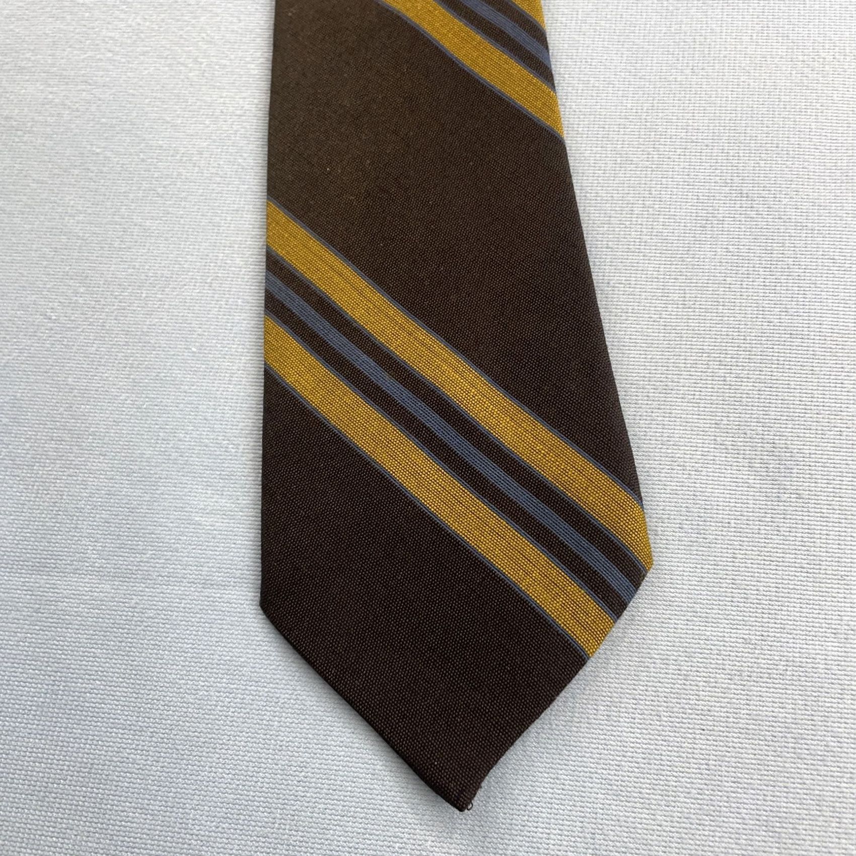 MCM VINTAGE Roos Atkins Wool Dacron Repp Tie MCM Mod Striped Woven Necktie 3x55 Capsule Classic Necktie Charcoal Blue Yellow Mens Tie Size ONE SIZE - 7 Thumbnail
