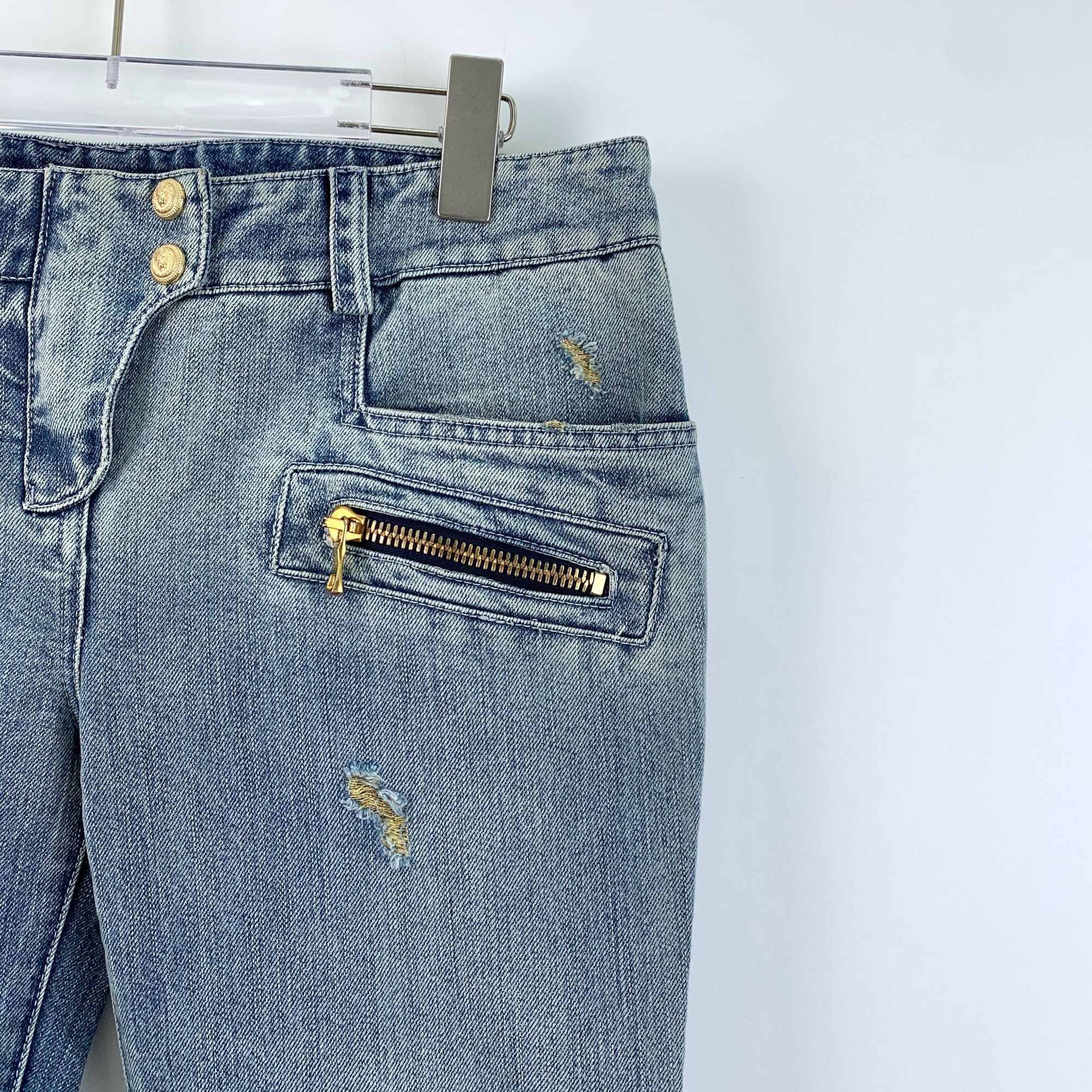 Balmain Balmain Blue Distressed Zippered Casual Denim Trousers Size Size 40" / US 18 - 6 Thumbnail