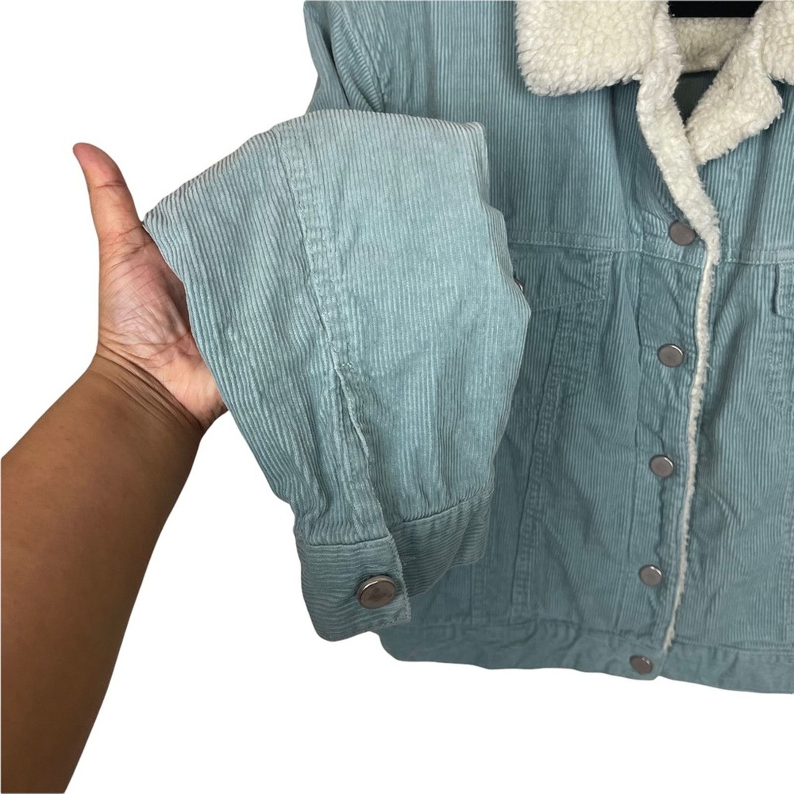 Asos Asos Denim Corded Button Up Jacket Fleece Collar Blue 14 Size XL / US 12-14 / IT 48-50 - 3 Thumbnail