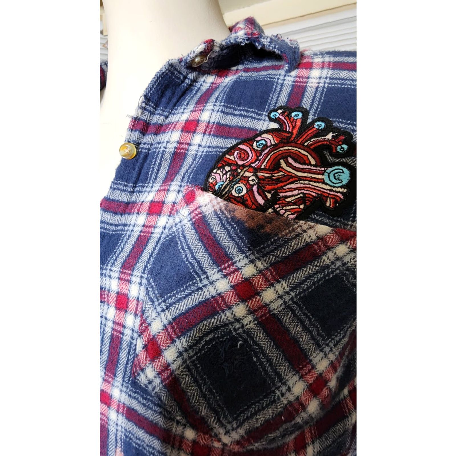 Vintage VINTAGE Womens Button-Up Flannel Shirt Casual Plaid Cotton All Seasons M Blue Cat Lover Tarot Halloween Size M / US 6-8 / IT 42-44 - 3 Thumbnail
