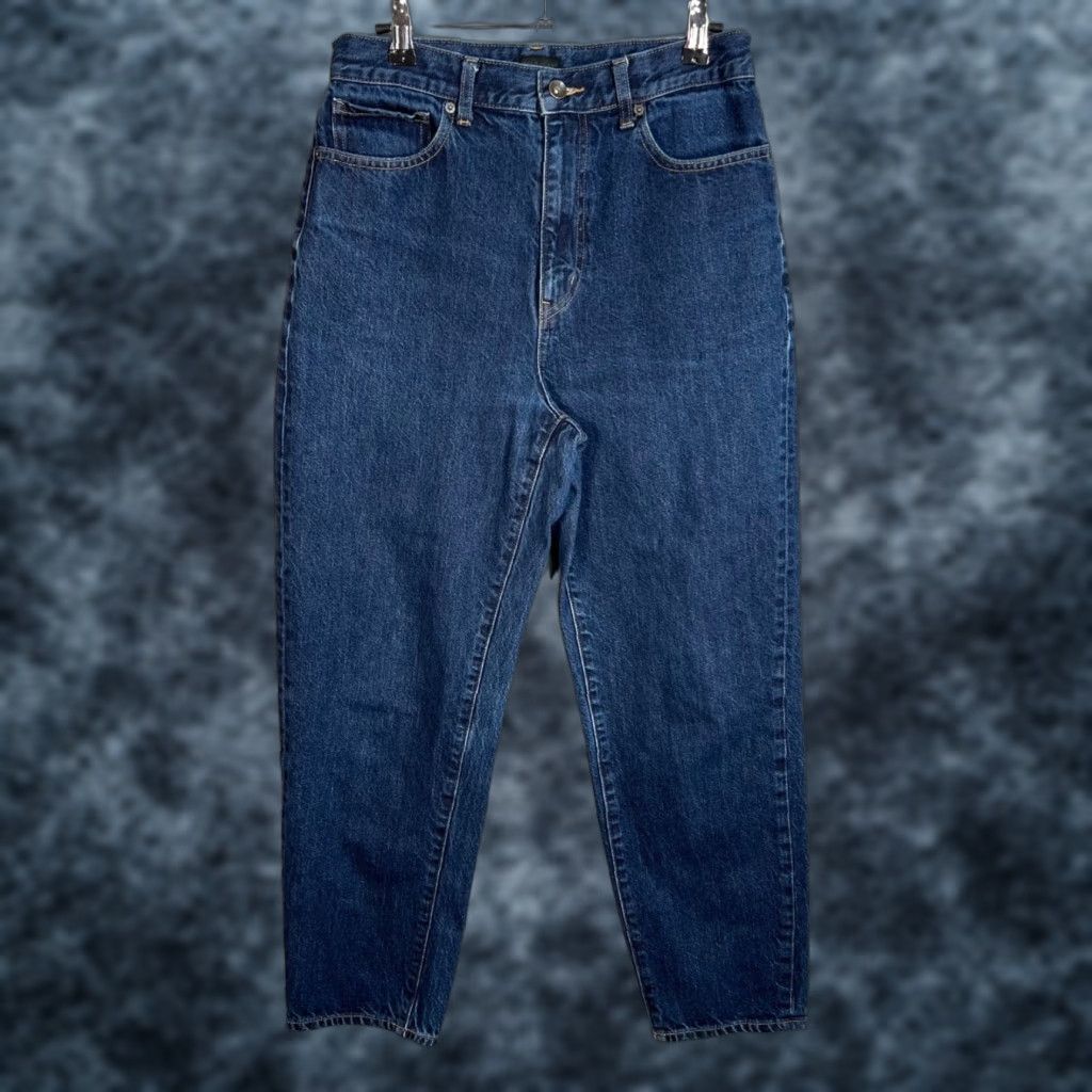 Uniqlo Uniqlo Womens Jeans Dark Blue Denim Cotton 27 High-Waisted Tapered 5-Pocket Regular Rise Inseam 26 Size 27" / US 4 / IT 40 - 1 Thumbnail