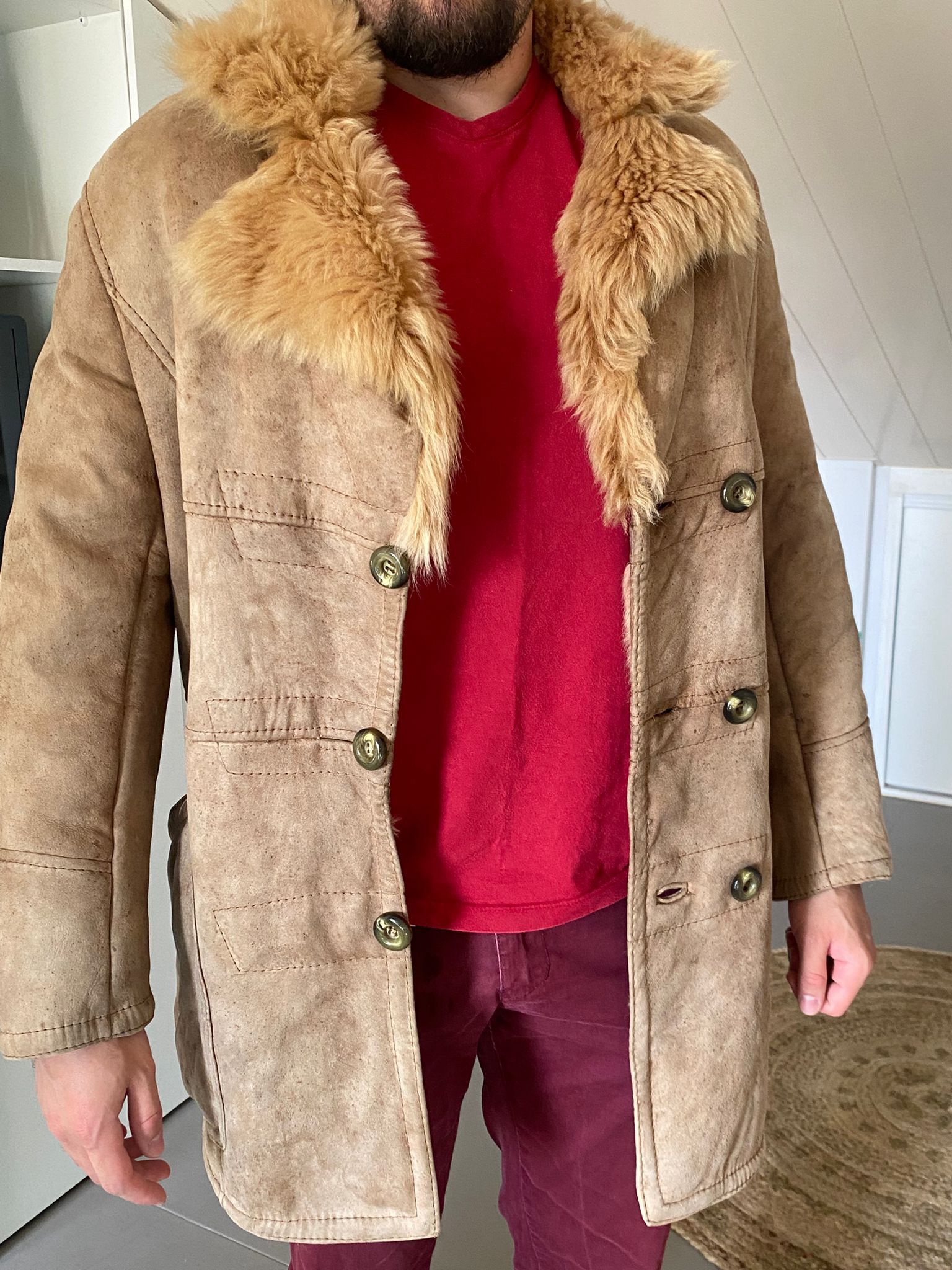Other Original Shearling Sheepskin Fur Vintage Coat for Men M/L Size US M / EU 48-50 / 2 - 7 Thumbnail