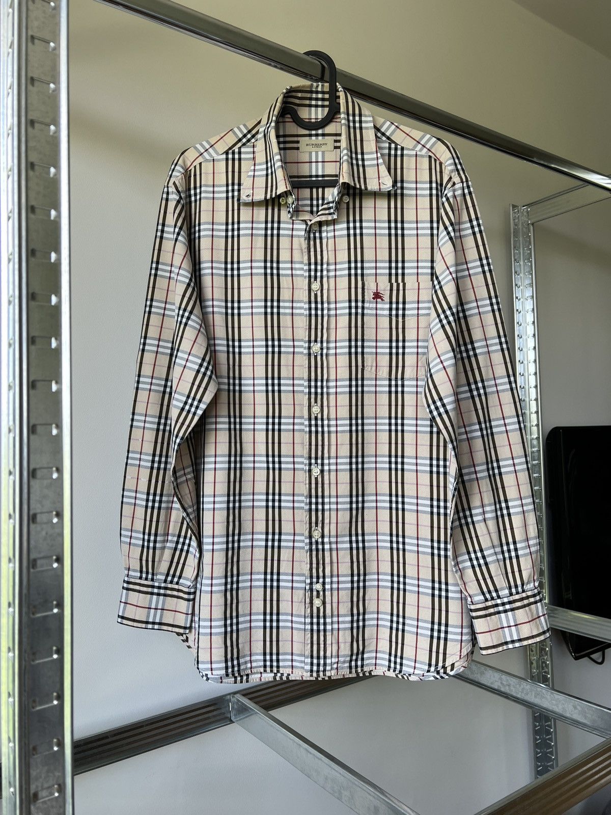 image of Burberry Check Nova Full Pattern Vintage Shirt in Beige, Men's (Size Medium)
