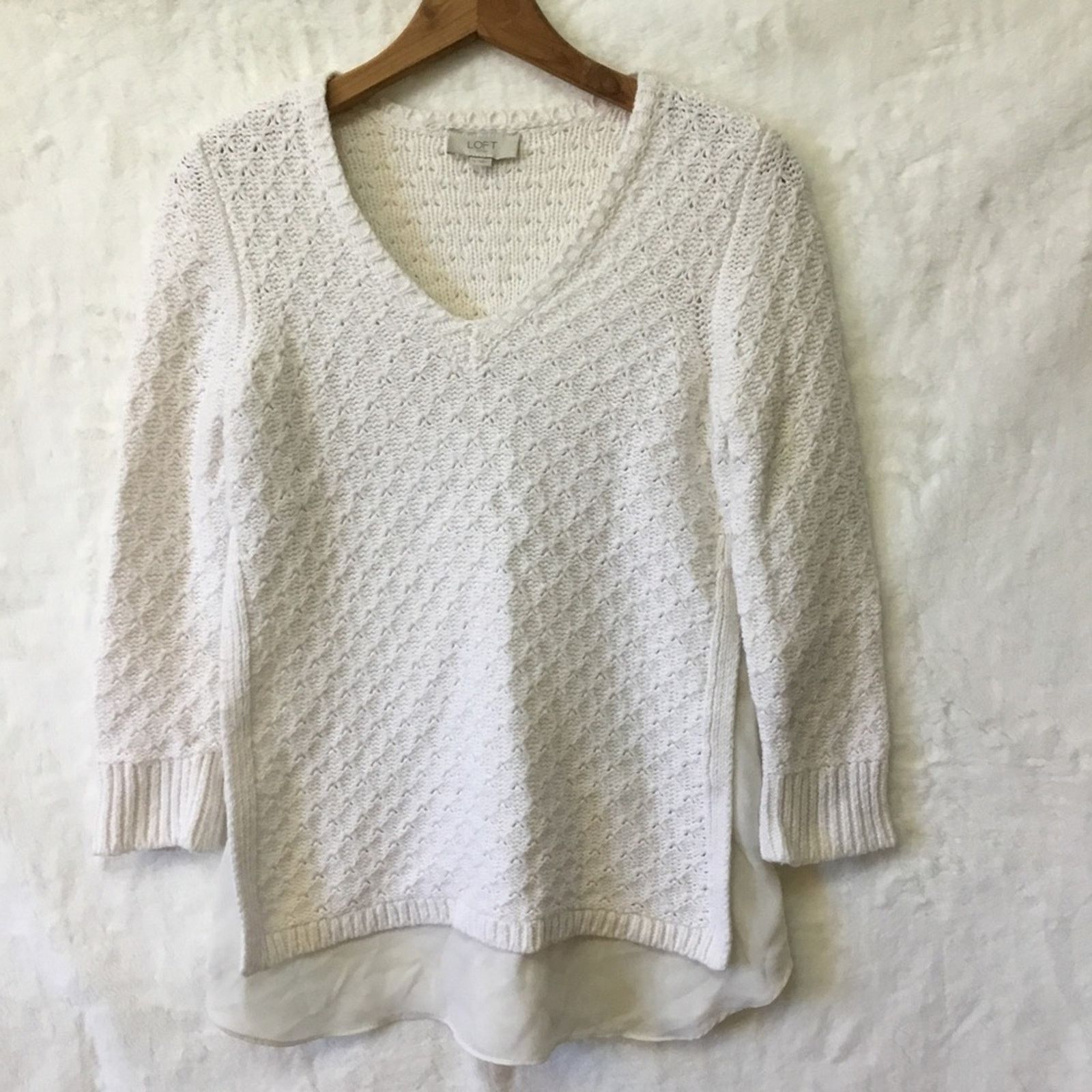 Loft Loft White Long Sleeve Knit Top Size S / US 4 / IT 40 - 2 Thumbnail