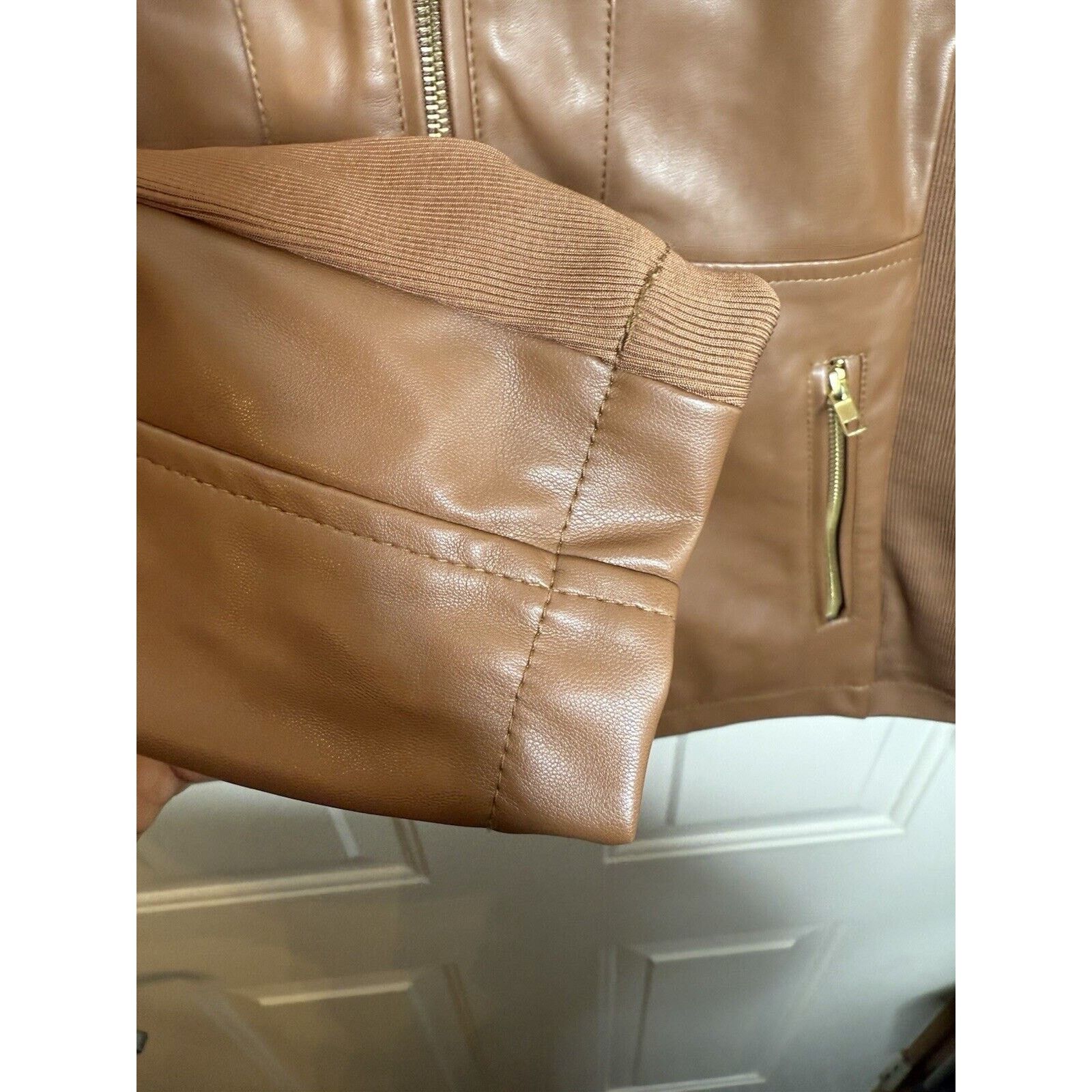 & Other Stories Ana Women’s Faux Leather Jacket Brown Zip XL Biker Moto Coat Size XL / US 12-14 / IT 48-50 - 5 Thumbnail