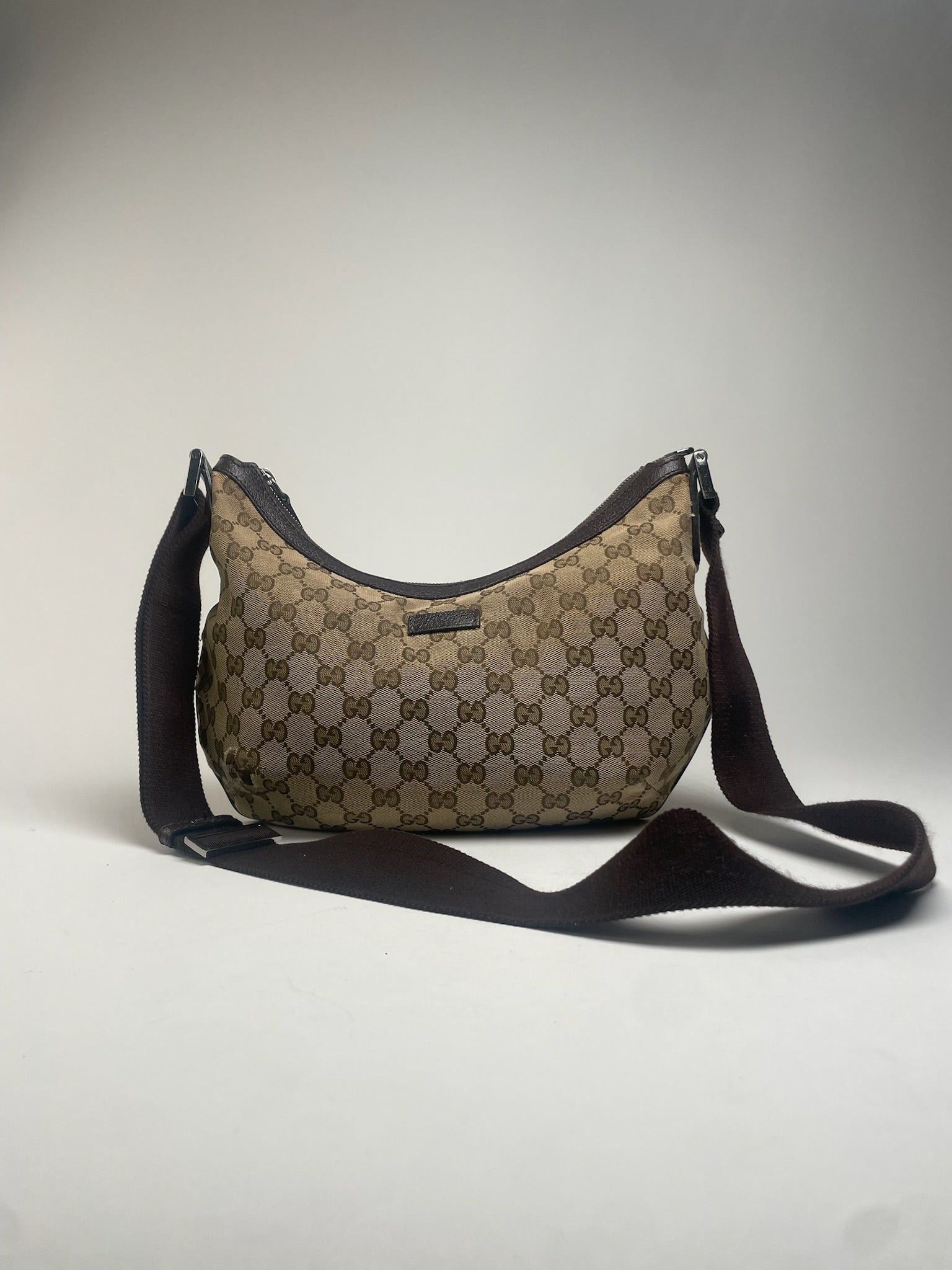 Gucci Vintage Monogram Croissant Shoulder Bag Beige Brown Size ONE SIZE - 1 Thumbnail