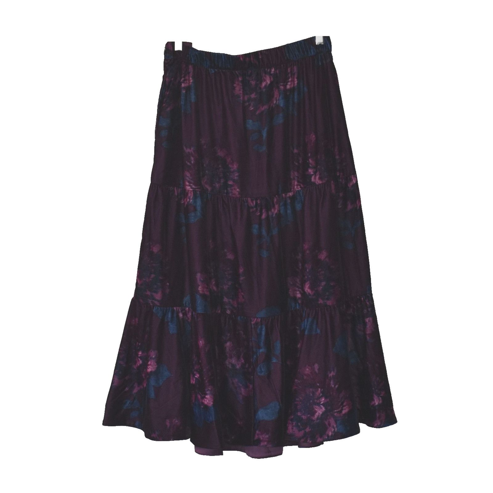 Soft Surroundings SOFT SURROUNDINGS Velour Floral Tiered Maxi Skirt Size M Size 31" - 3 Thumbnail