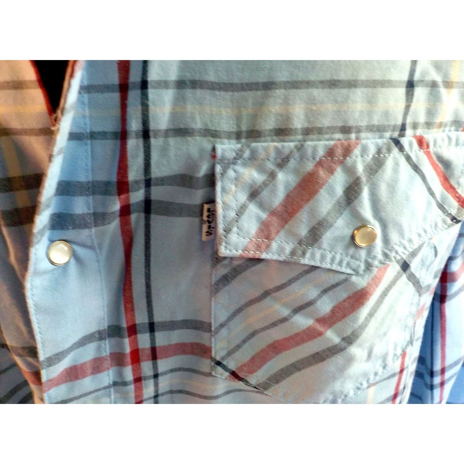 Levi's LEVI'S Western Cut Pearl Snap Plaid Shirt-Light Blue Cotton Blend LG Mens Shirt Modern Size US L / EU 52-54 / 3 - 3 Thumbnail