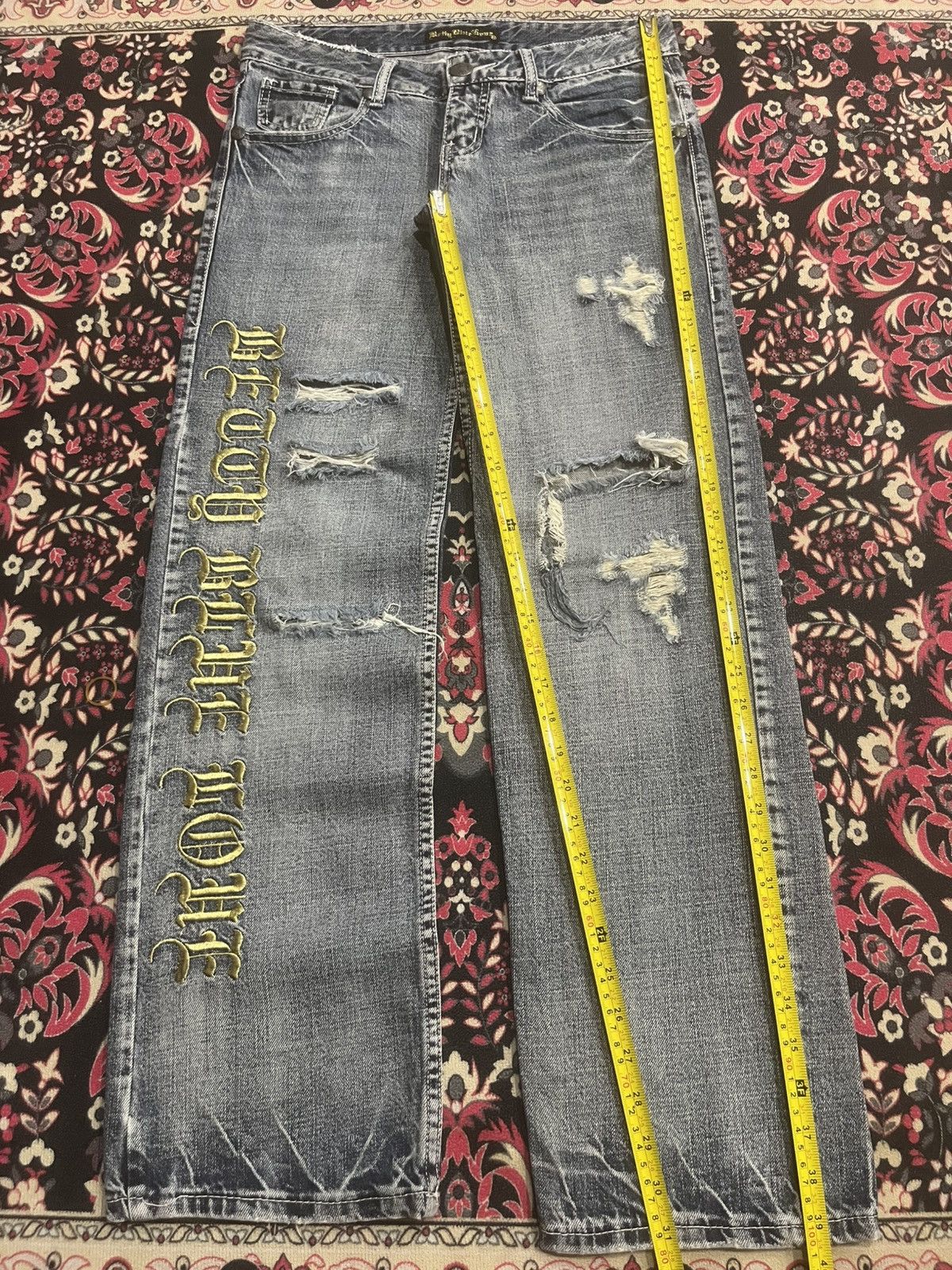 Hysteric Glamour Betty Blue Love Big Slogan Distressed Blue Cracked Jeans Size 30" / US 8 / IT 44 - 13 Thumbnail