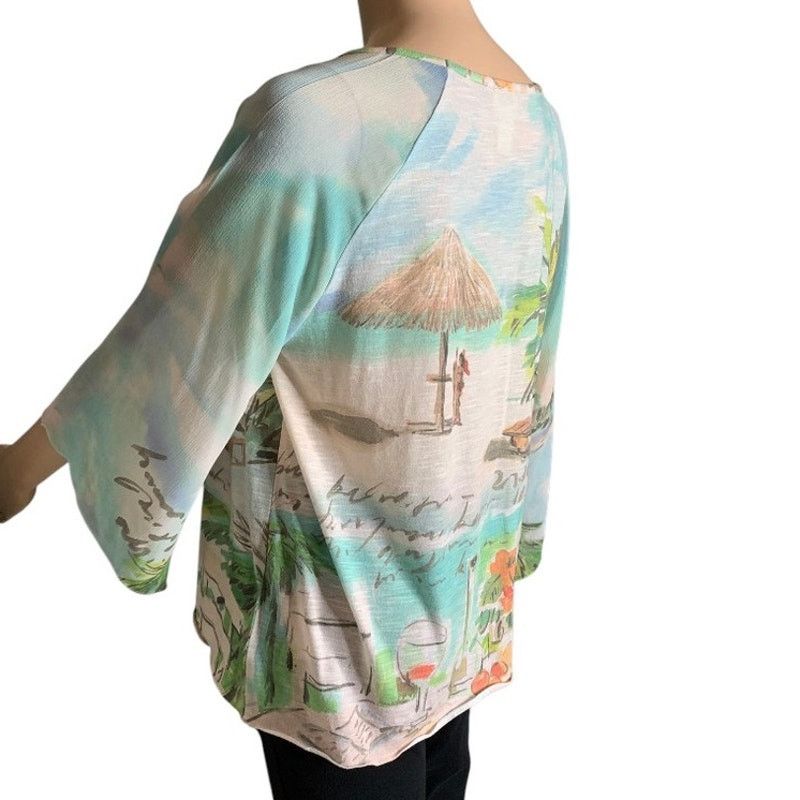 Chicos Chico's Women's US Medium Top Seaside Sangria Kimono Sleeve Size M / US 6-8 / IT 42-44 - 5 Thumbnail
