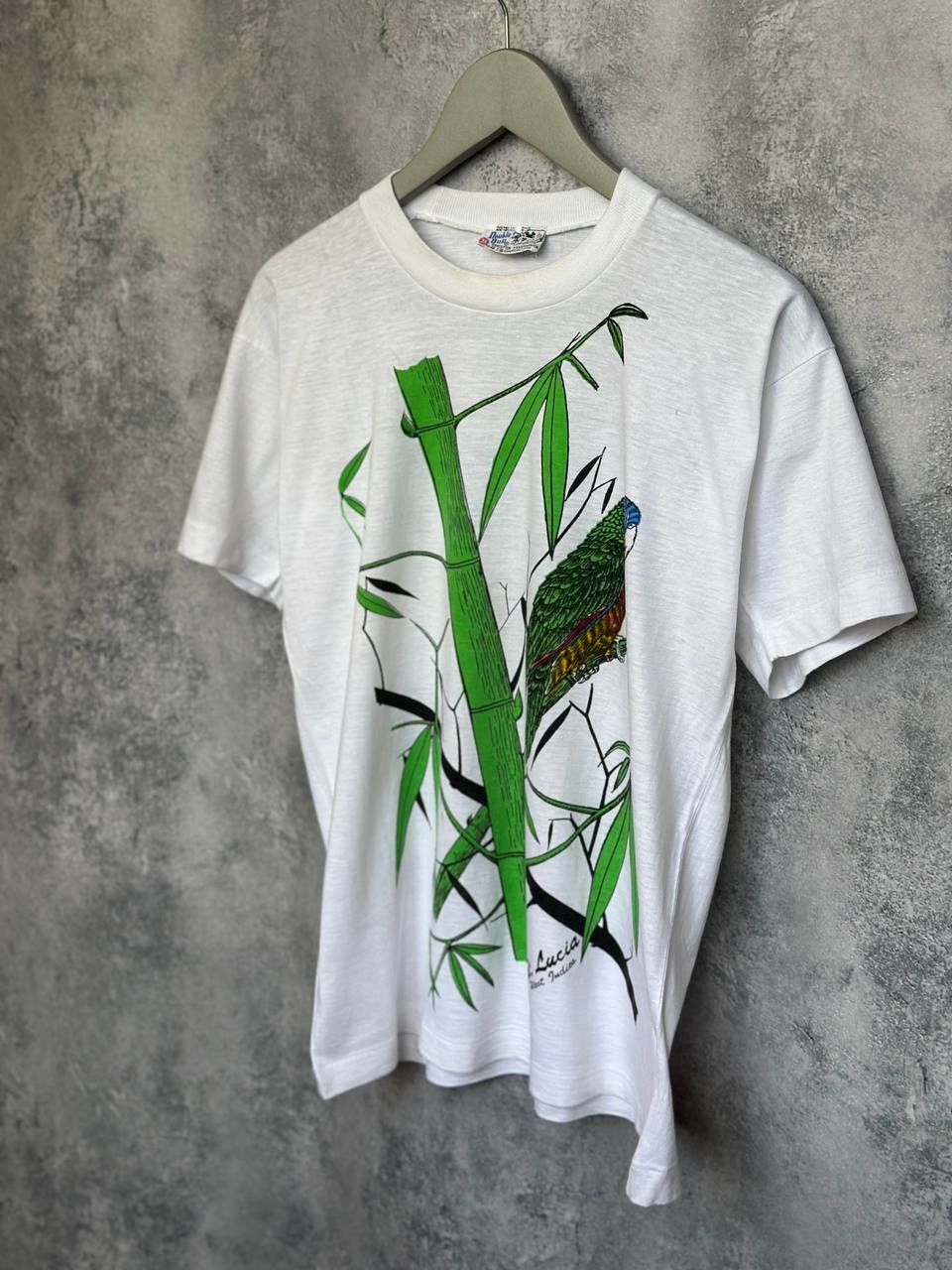 Vintage St. Lucia Parrot Bamboo Graphic Tee by Double Bull 80s/90s Size US S / EU 44-46 / 1 - 2 Thumbnail