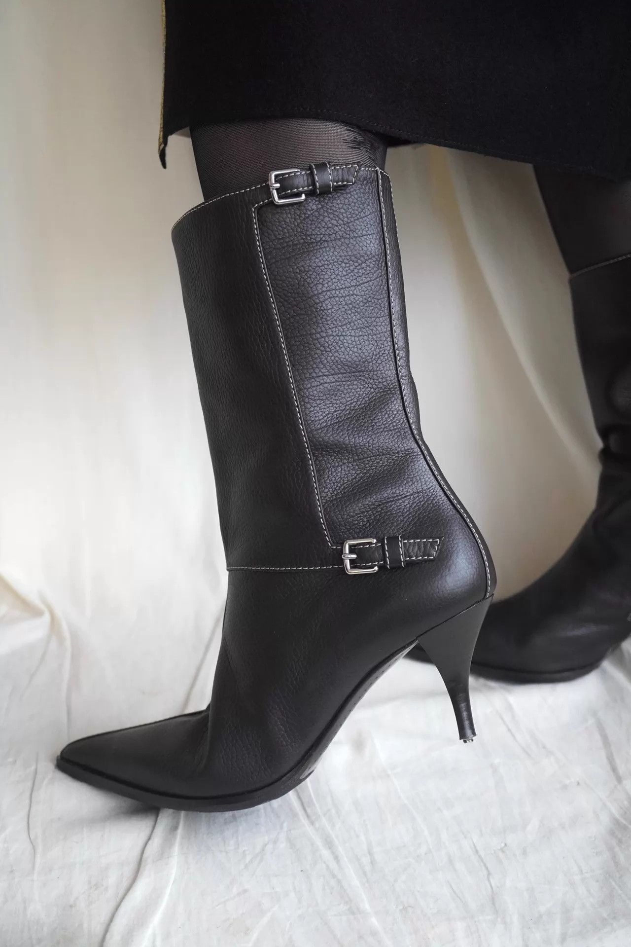 Hermes Rare 2000s Hermes White Stitch Low Heel Boots 38 Size US 7.5 / IT 37.5 - 8 Thumbnail