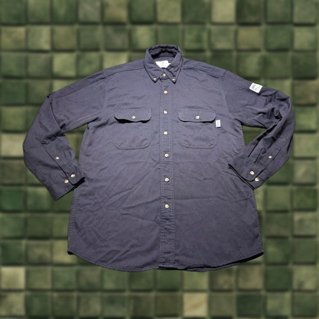 Vintage Tyndale FR Shirt Mens Medium Button Up Flame Resistant Button Up Navy Blue Cotton Blend Size US M / EU 48-50 / 2 - 1 Thumbnail