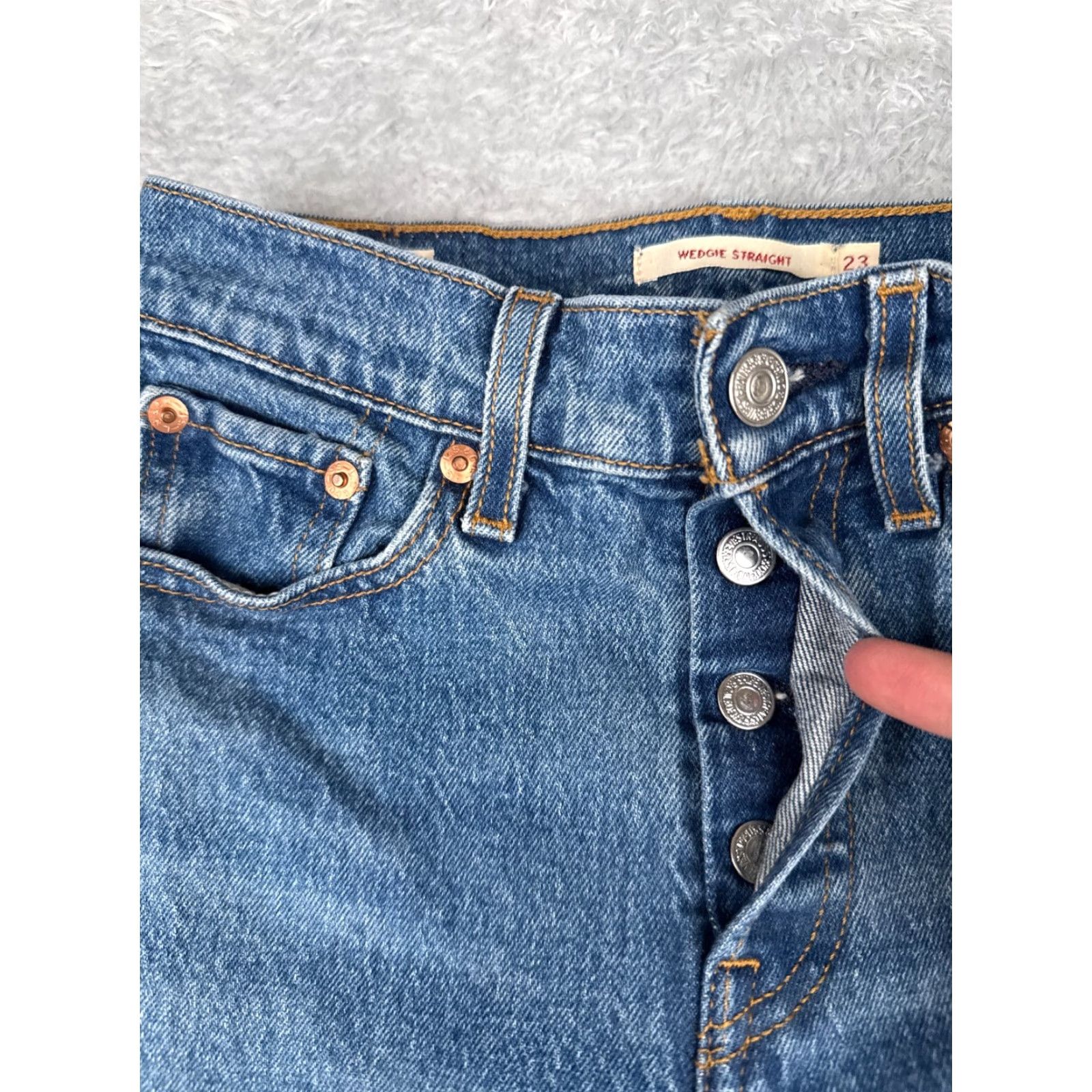 Levi's Levi's Premium Jeans Womens 23 Blue Denim Big E Wedgie Straight Mid Rise 23x25 Jeans Size 40" / US 18 - 5 Thumbnail