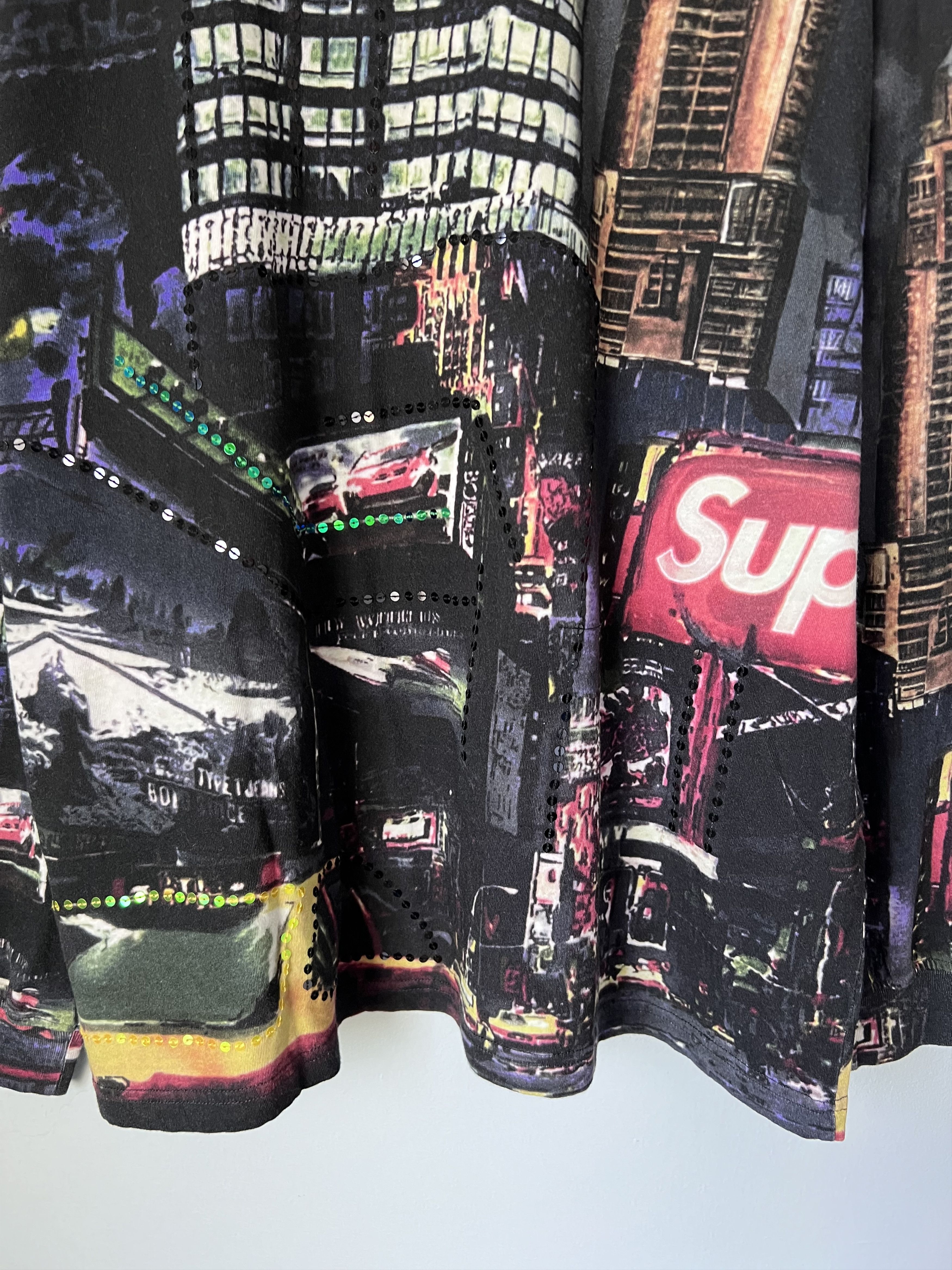 Supreme Skyline Sequin Long Sleeve Top in Night Black