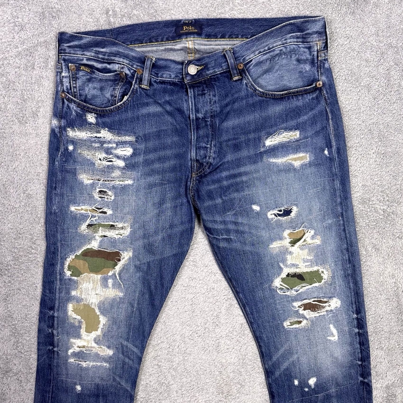 Polo Ralph Lauren Polo Ralph Lauren Jeans Mens 36x32 Sullivan Patchwork Camo Distressed Button Fly Size US M / EU 48-50 / 2 - 3 Thumbnail