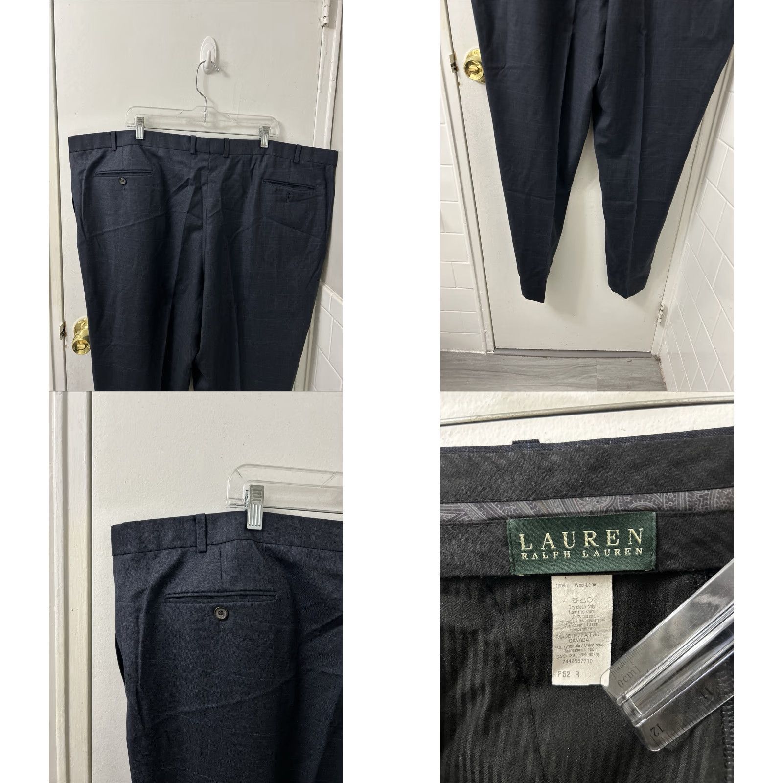 Ralph Lauren Lauren Ralph Lauren Dress Pants Mens 52x33 Navy 100% Wool Plaid Trousers Flat Front Zip Button Zipper Classic Dress Pants Mens Size US 36 / EU 52 - 8 Thumbnail