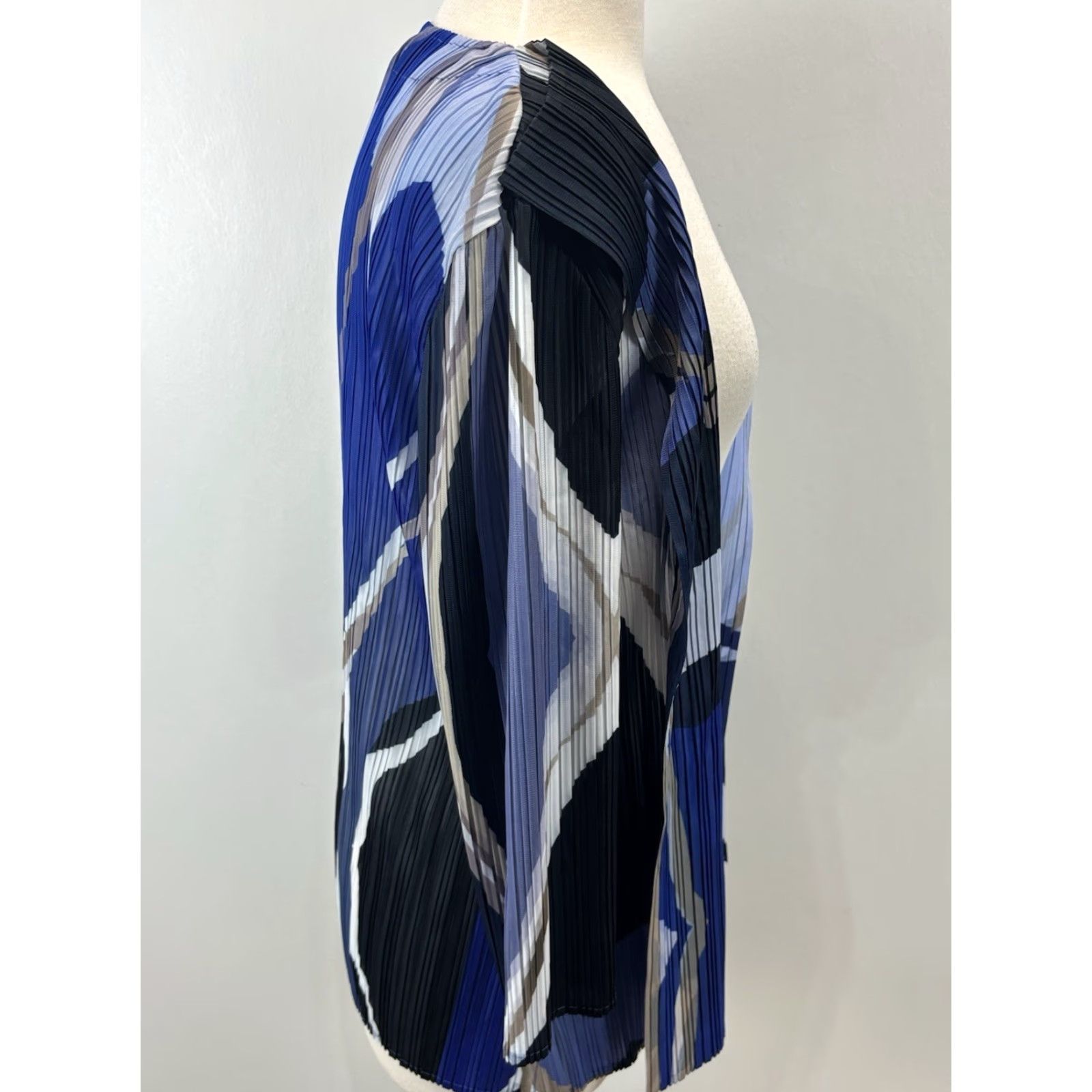 Vintage Ming Wang Pleated Crinkle Cardigan Jacket Sz Medium Petite Blue Abstract Open Size M / US 6-8 / IT 42-44 - 4 Thumbnail