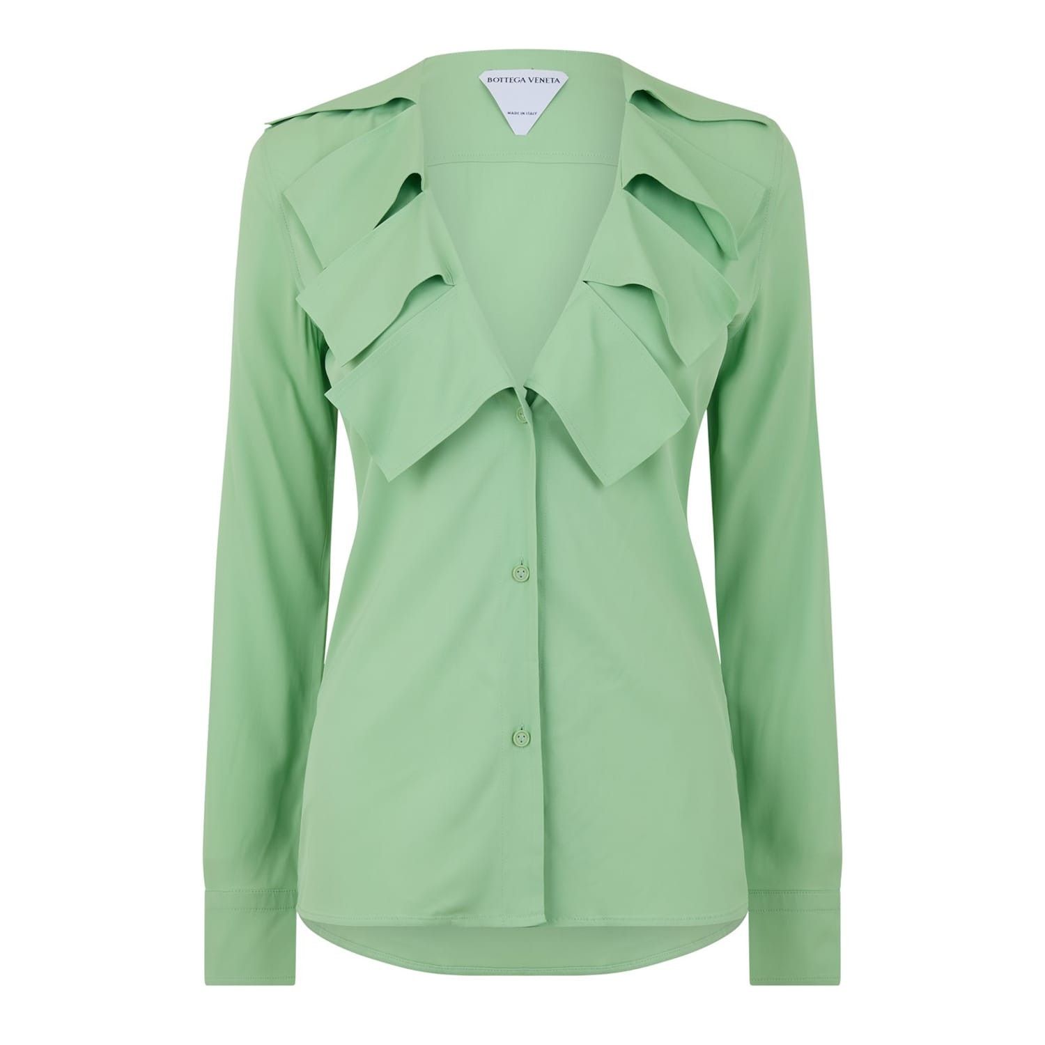 Bottega Veneta Bottega Veneta V-Neck Long Sleeve Regular Fit Shirt in Green Size S / US 4 / IT 40 - 1 Thumbnail