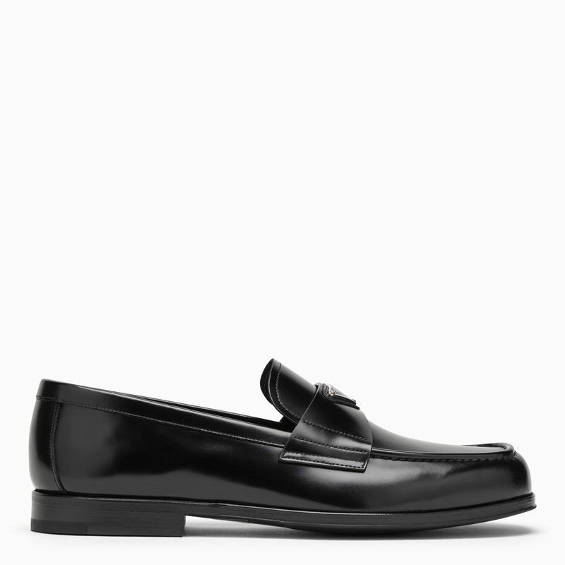 image of Prada Black Leather Loafer With Logo, Men's (Size 8)