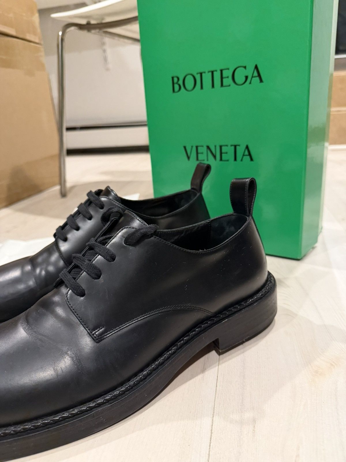 Bottega Veneta Black Leather Derby Lace Up Casual Shoes Size US 12 / EU 45 - 10 Thumbnail