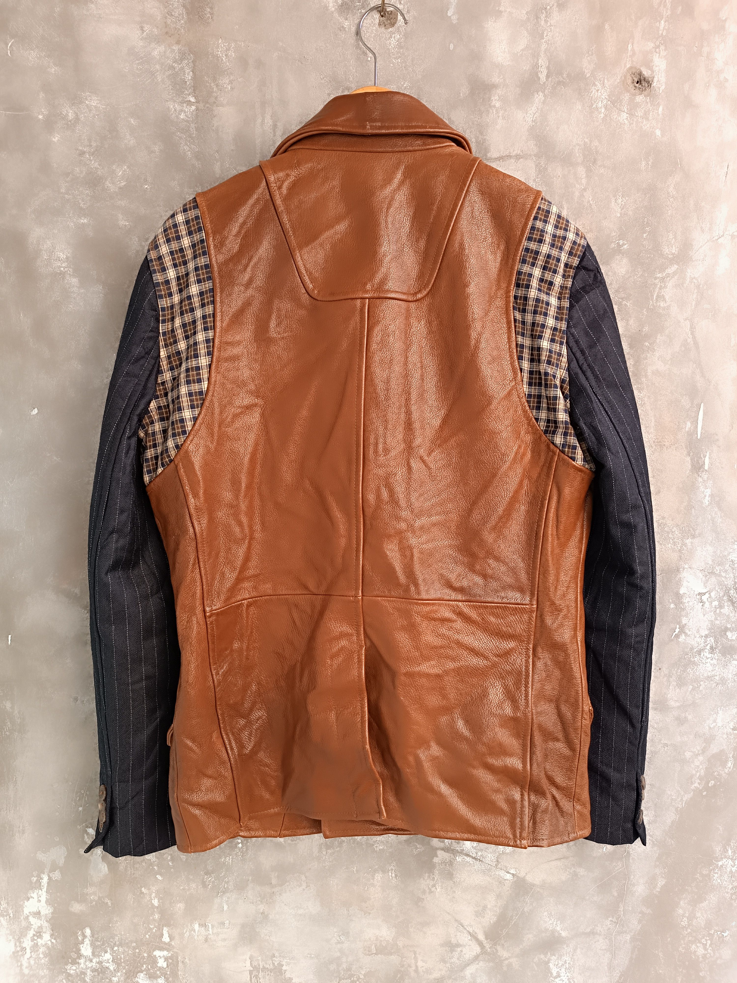 Japanese Brand × Other RARE 🔥 BLAZER JACKET WITH A COMBINATION OF BROWN LEATHER Size 52S - 12 Thumbnail