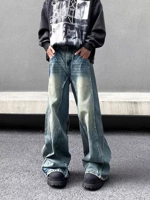 VIBE Vintage washed and distressed patchwork baggy jeans Size US 34 / EU 50 - 6 Thumbnail
