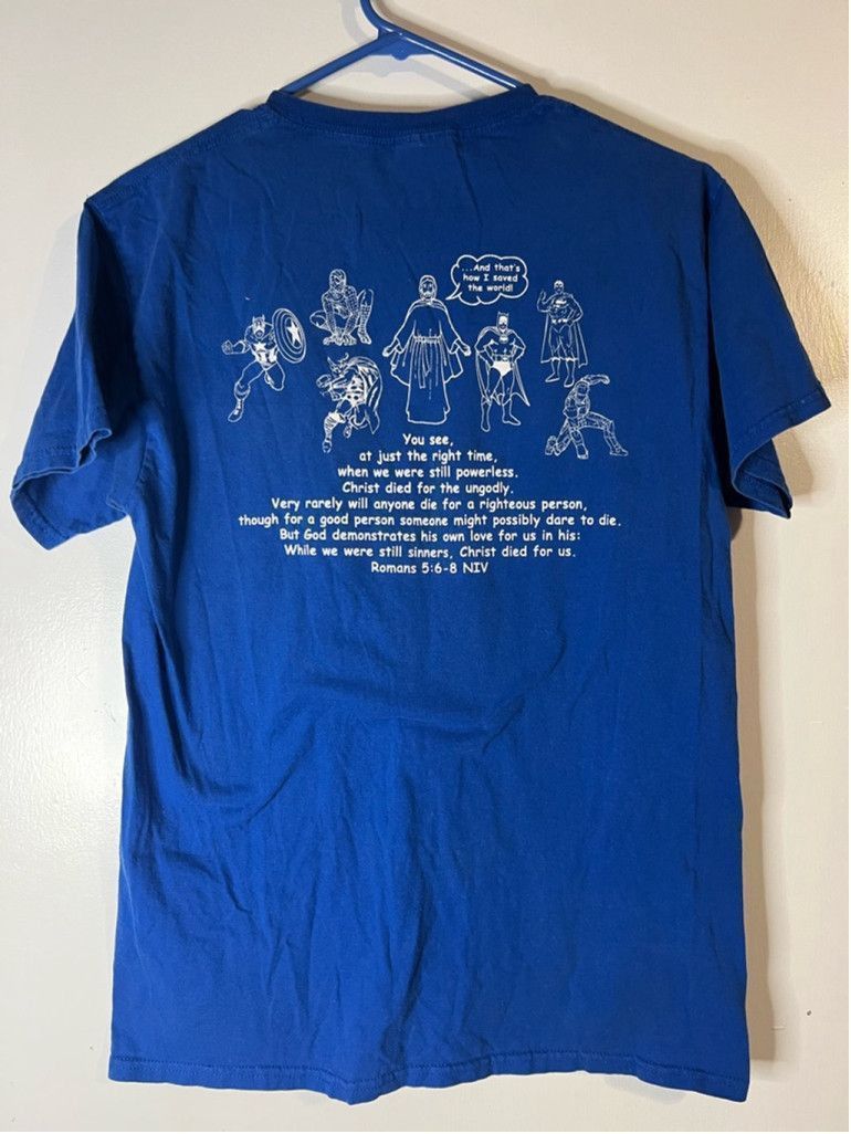 Fruit Of The Loom Men's Fruit of the Loom Jesus tshirt Size M Blue Size US M / EU 48-50 / 2 - 2 Thumbnail