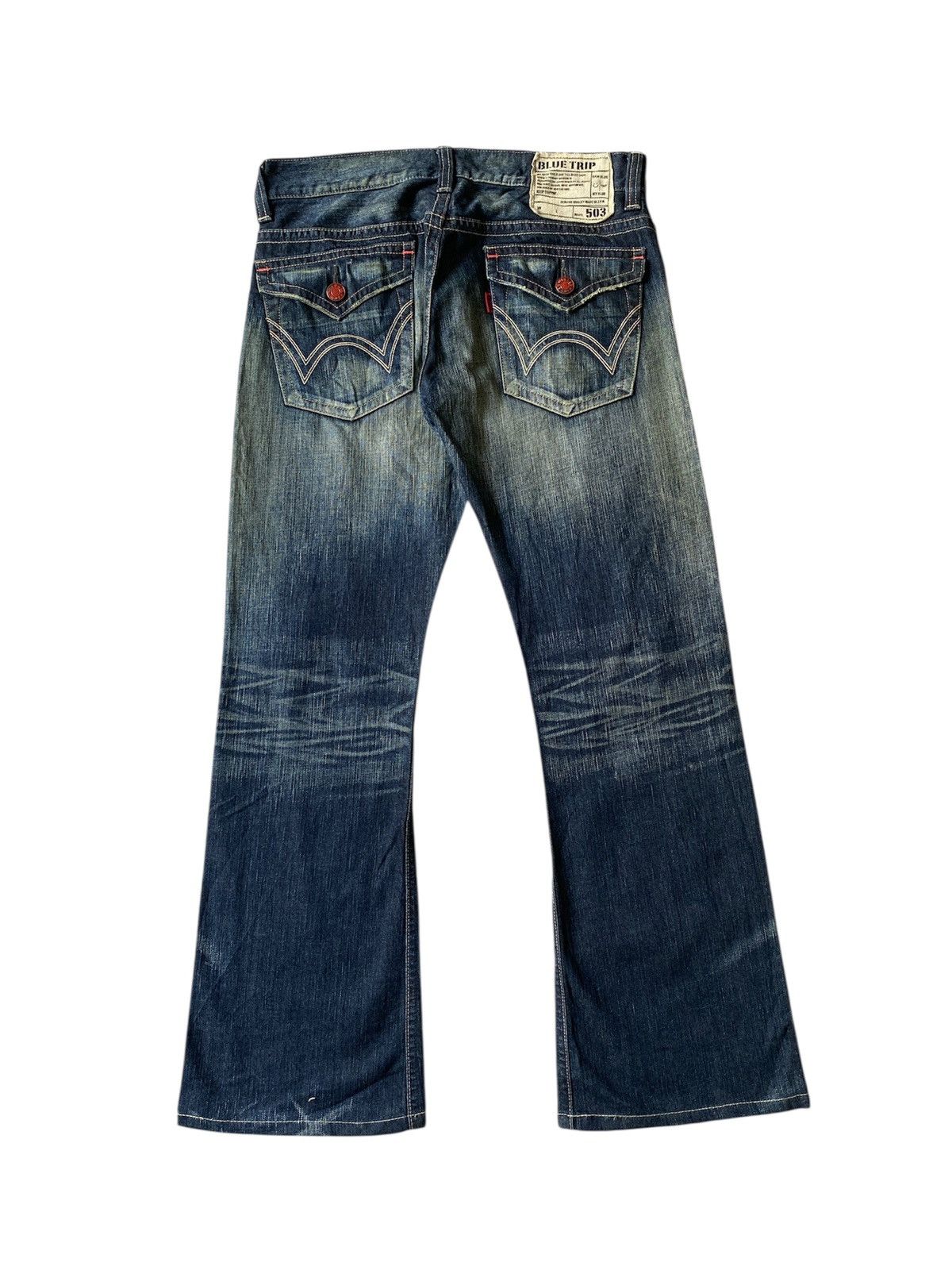 Japanese Brand Edwin 503 Blue Trip Claws Mark Distressed Flare Denim Size US 32 / EU 48 - 2 Thumbnail