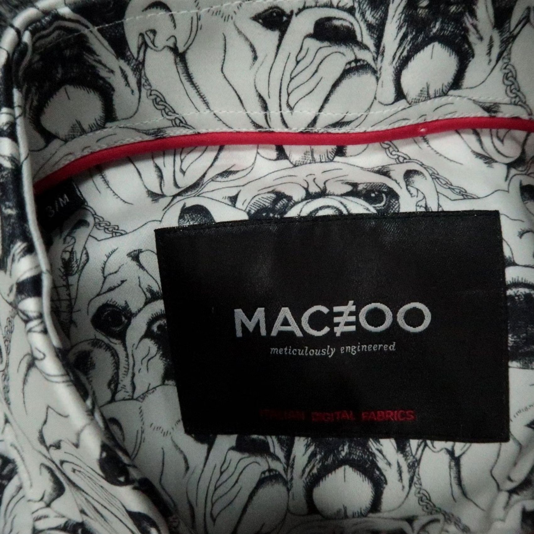 Maceoo Maceoo Shirt Mens Medium White Fibonacci Bulldog Print Long Sleeve Button Up Shirt Size US M / EU 48-50 / 2 - 3 Thumbnail