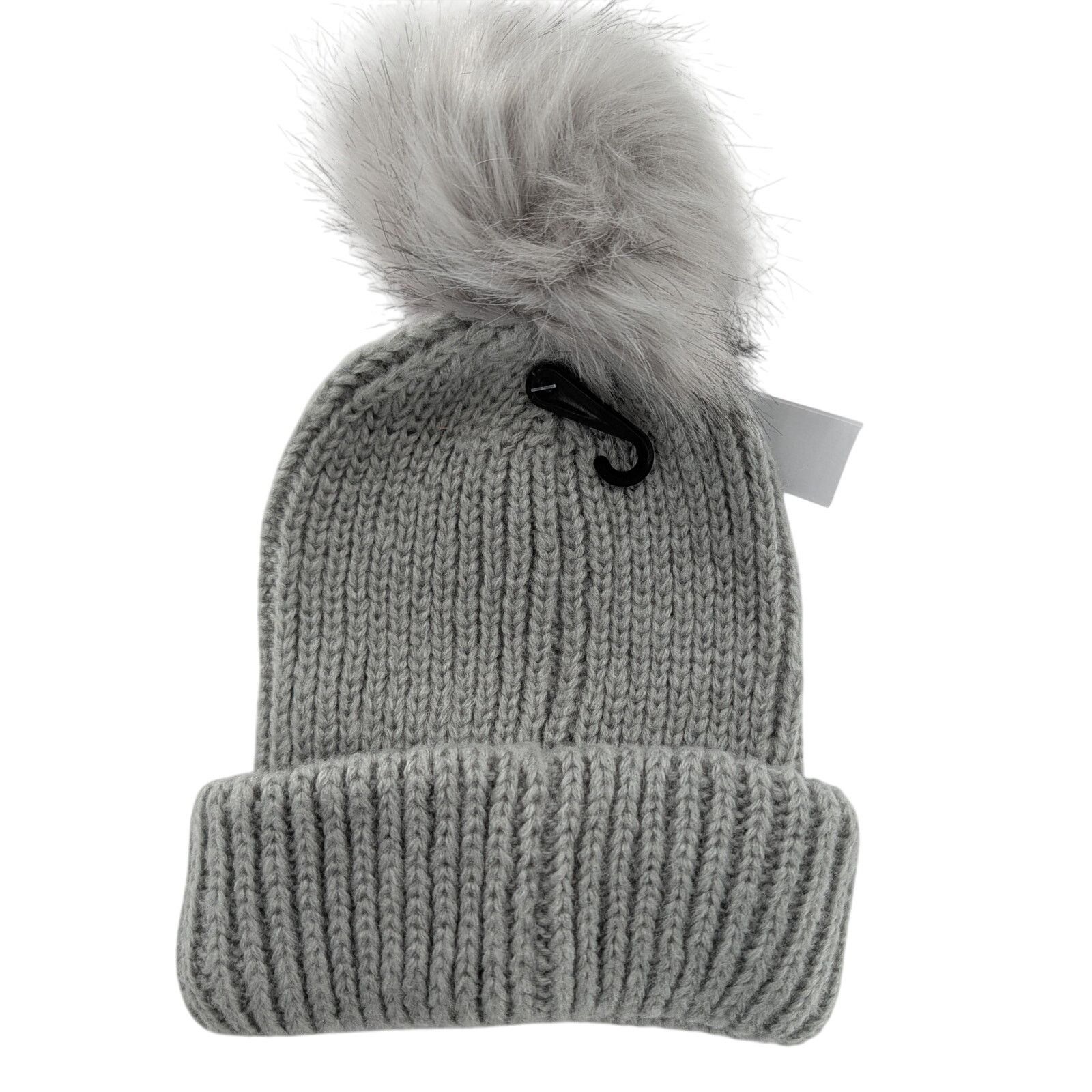 Topshop Gray Knit Cuffed Beanie Pom Hat by Topshop Size ONE SIZE - 2 Thumbnail