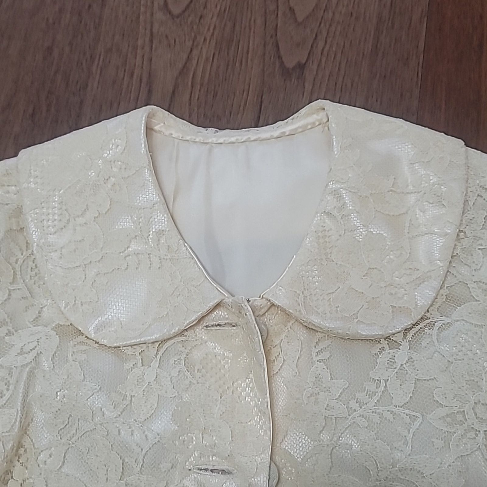 & Other Stories Vtg 1950s Cream Lace over Satin Strapless Dress & Jacket Size ONE SIZE - 9 Thumbnail