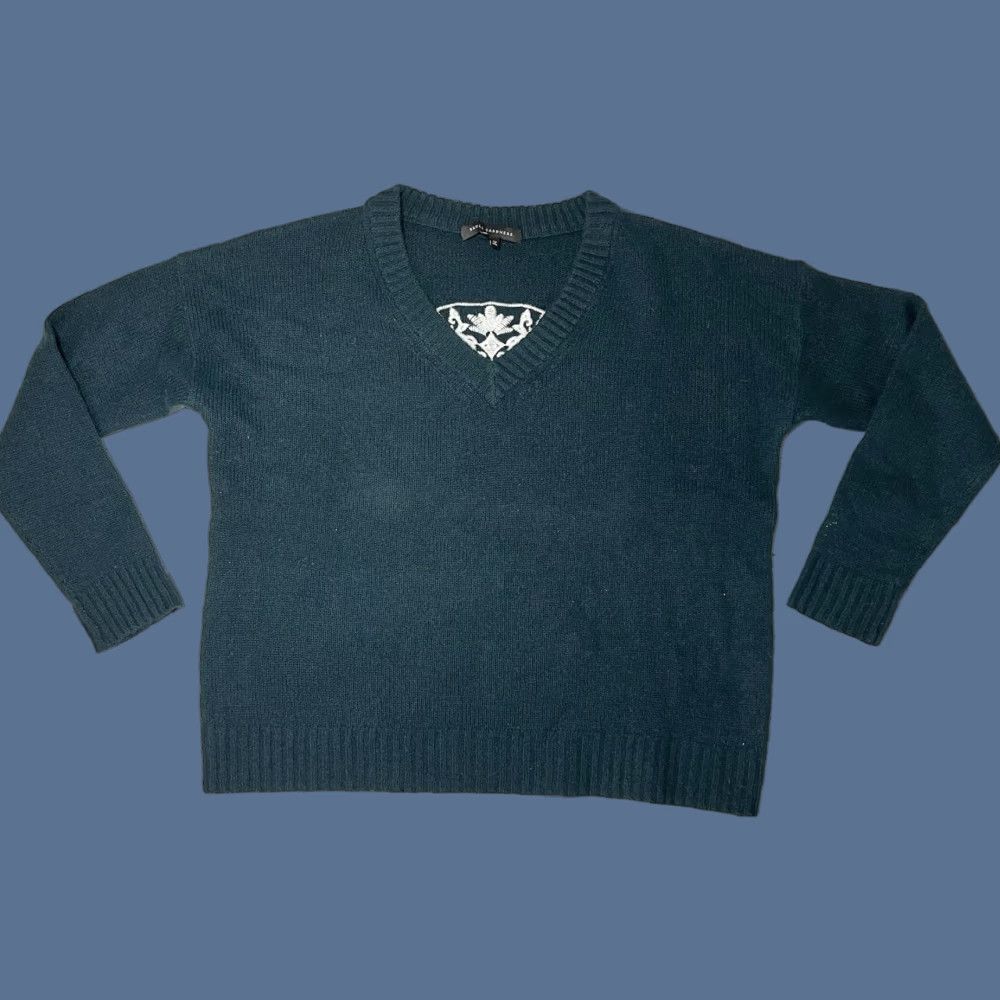 Altea Skull Cashmere Skull-Back Sweater Crew Neck Long Sleeve Wool Cashmere Blend Dark Teal Blue Size M Women Casual Vintage No Size M / US 6-8 / IT 42-44 - 1 Thumbnail