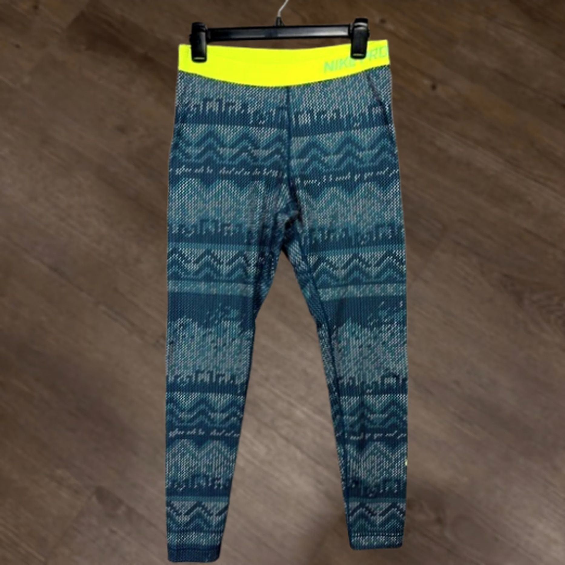 Nike Nike Pro Legging Pants Women Large Dri-Fit Teal Geometric Athletic Ankle Pull On Size 36" / US 14 / IT 50 - 1 Thumbnail