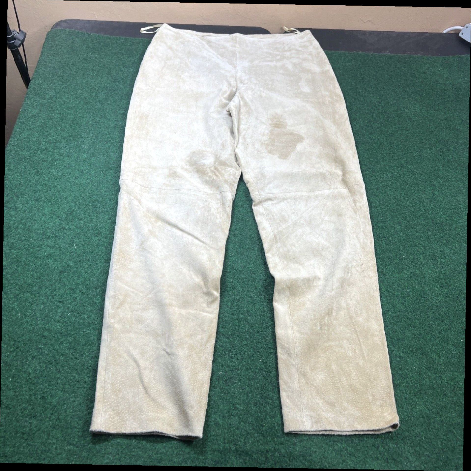 Vintage B&J Tan Solid Leather SUEDE Straight Leg Pants L Regular Size 10 32x28 Size 32" / US 10 / IT 46 - 1 Thumbnail