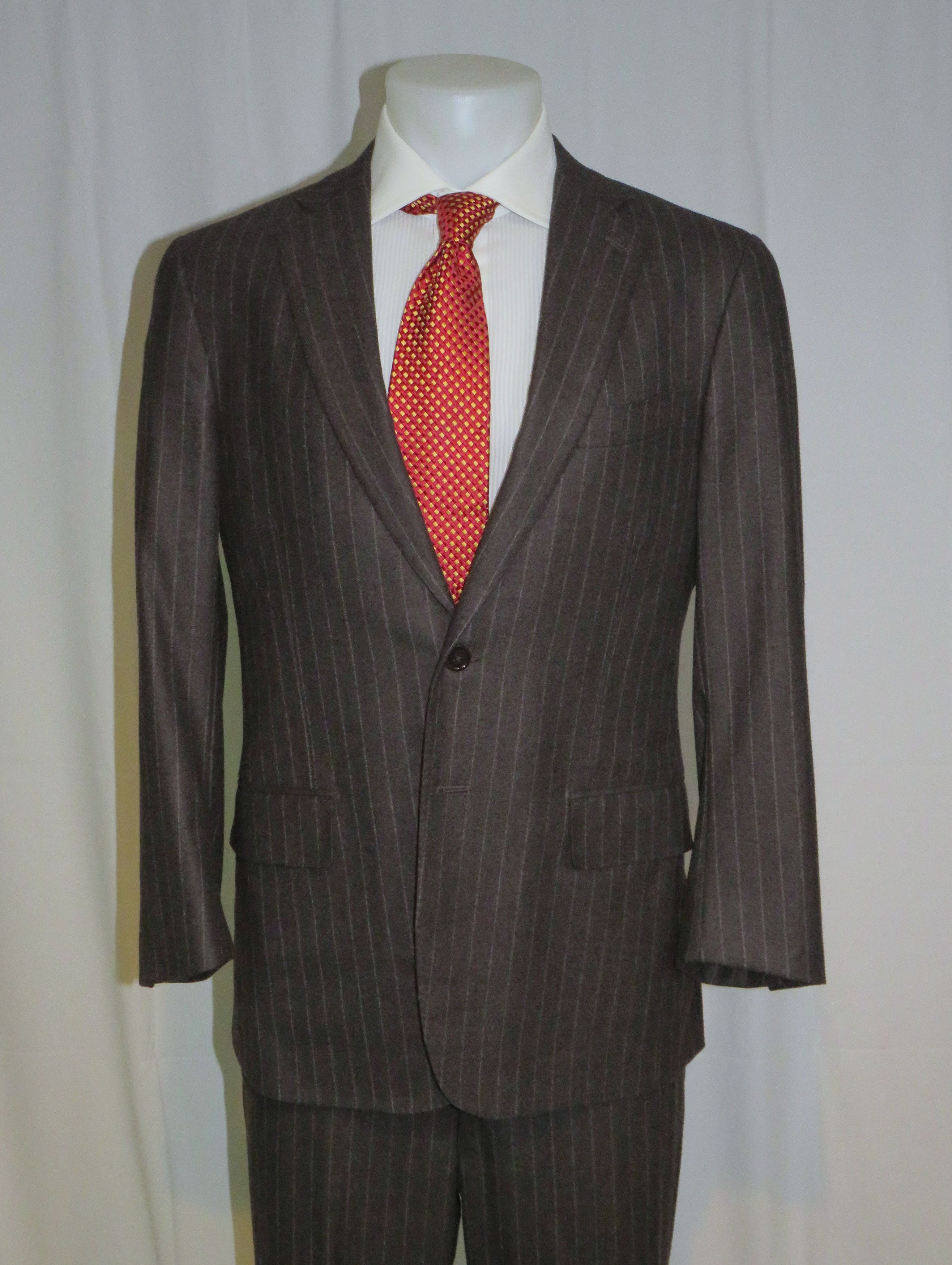 Isaia Base S Super 170 Brown Flannel Striped Two Button Suit 42R Size 42R - 3 Thumbnail