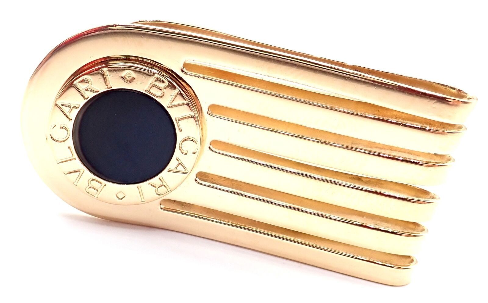 Authentic Bulgari Bulgari 18k Yellow Gold Onyx Money Clip