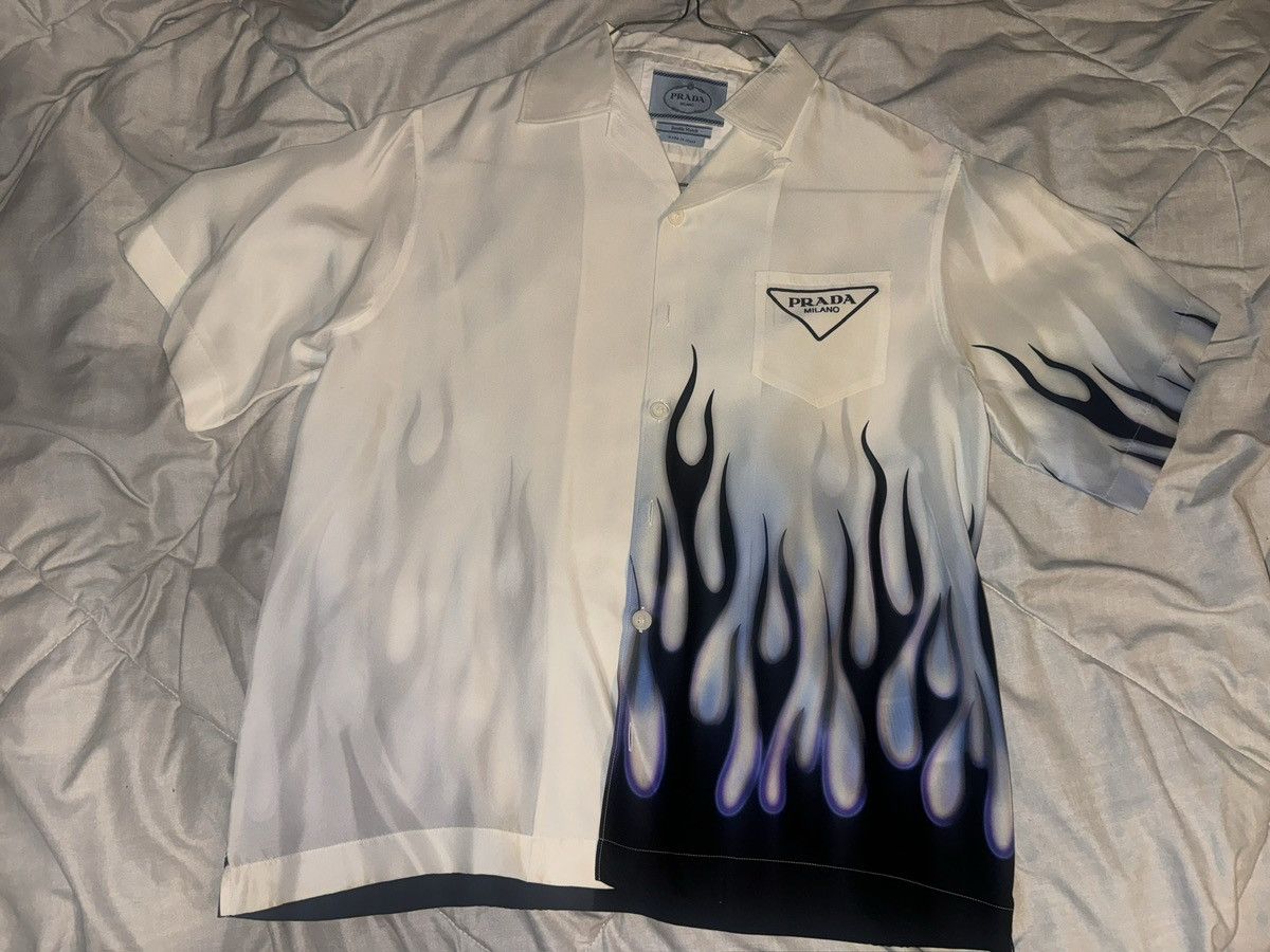 Prada Prada double match box silk shirt white W/ blue flames Size US S / EU 44-46 / 1 - 5 Thumbnail