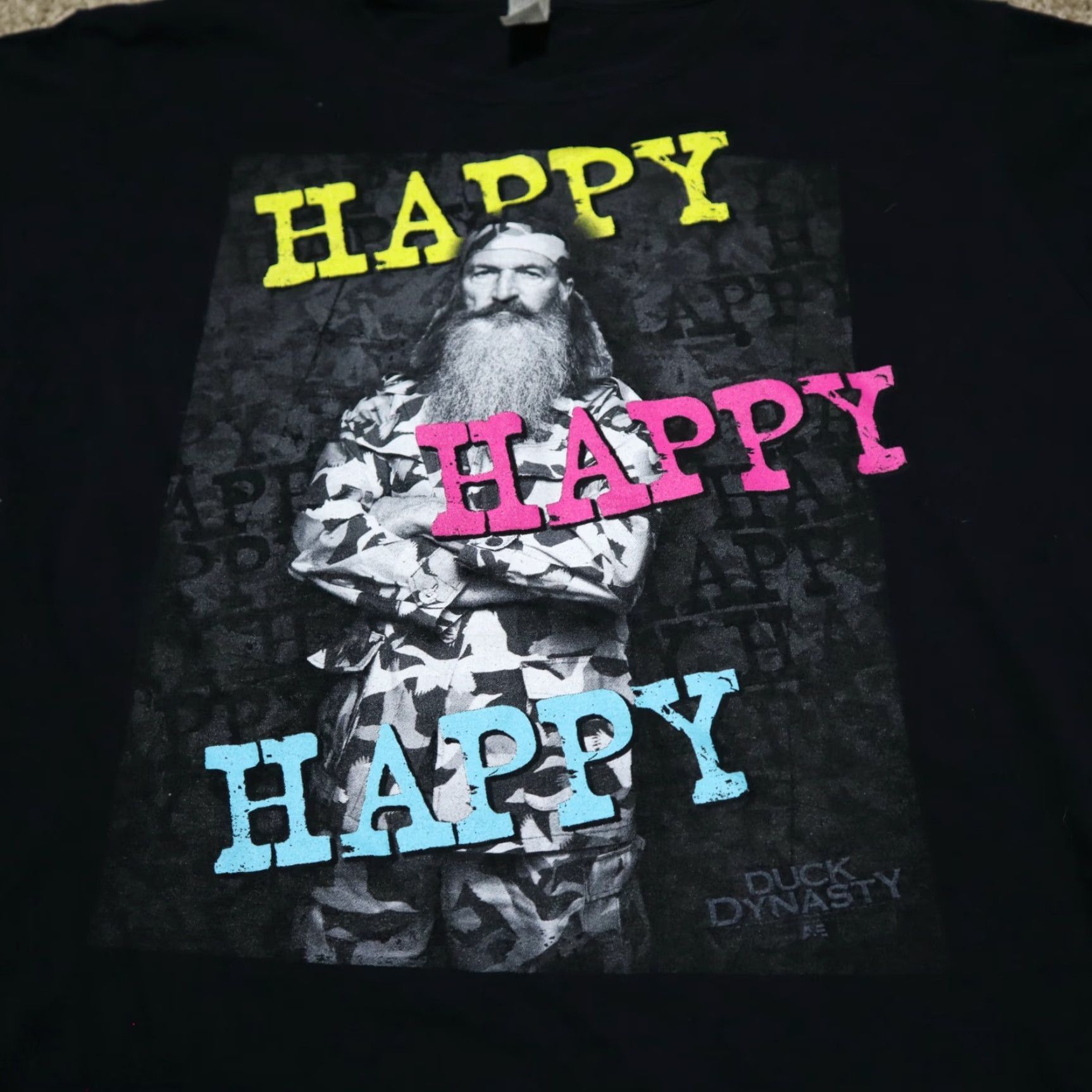 Gildan VINTAGE Duck Dynasty "Happy Happy Happy" Phil Robertson Shirt Women 2XL XXL Black Crew Neck Short Sleeve Graphic Tee 100% Cotton Gildan Ladies Size XXL / US 16-18 / IT 52-54 - 2 Thumbnail