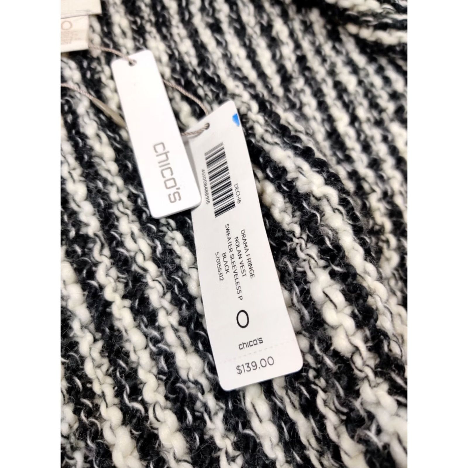 Vintage Chico's Sweater Vest Shirt Women S Black Fringe Open Front Striped Knit Wool Blend Vest Size S / US 4 / IT 40 - 7 Thumbnail