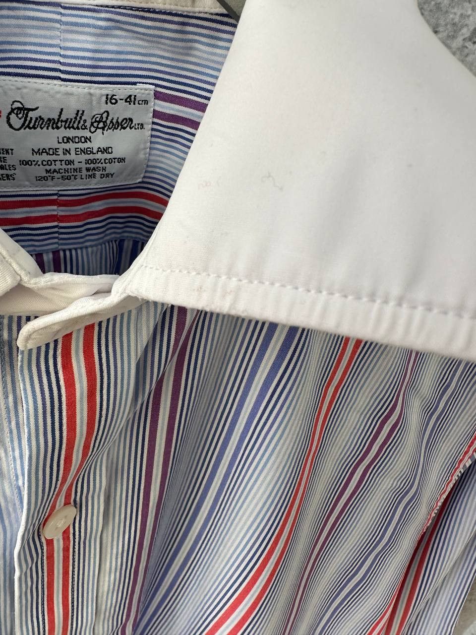 Designer Turnbull & Asser Stripe Dress Shirt Button Up England Luxury Size US L / EU 52-54 / 3 - 13 Thumbnail