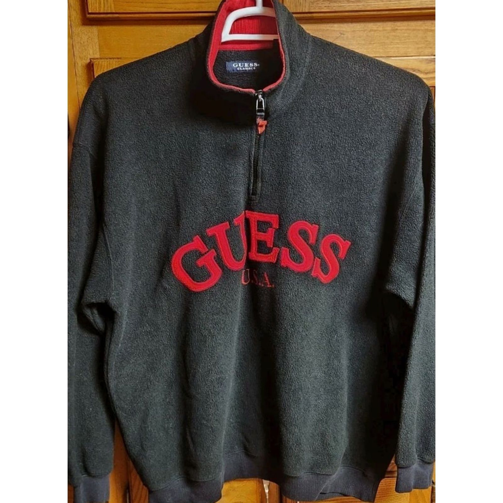 Guess VINTAGE GUESS Sweater Men's XL 1/4 Zip Fleece Jacket Black Pullover Embroidered Size US XL / EU 56 / 4 - 5 Thumbnail