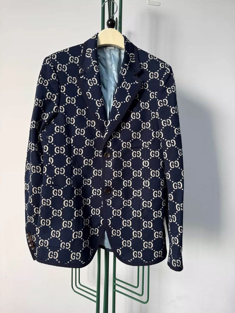 Gucci Full-print logo jacquad single-breasted long-sleeved