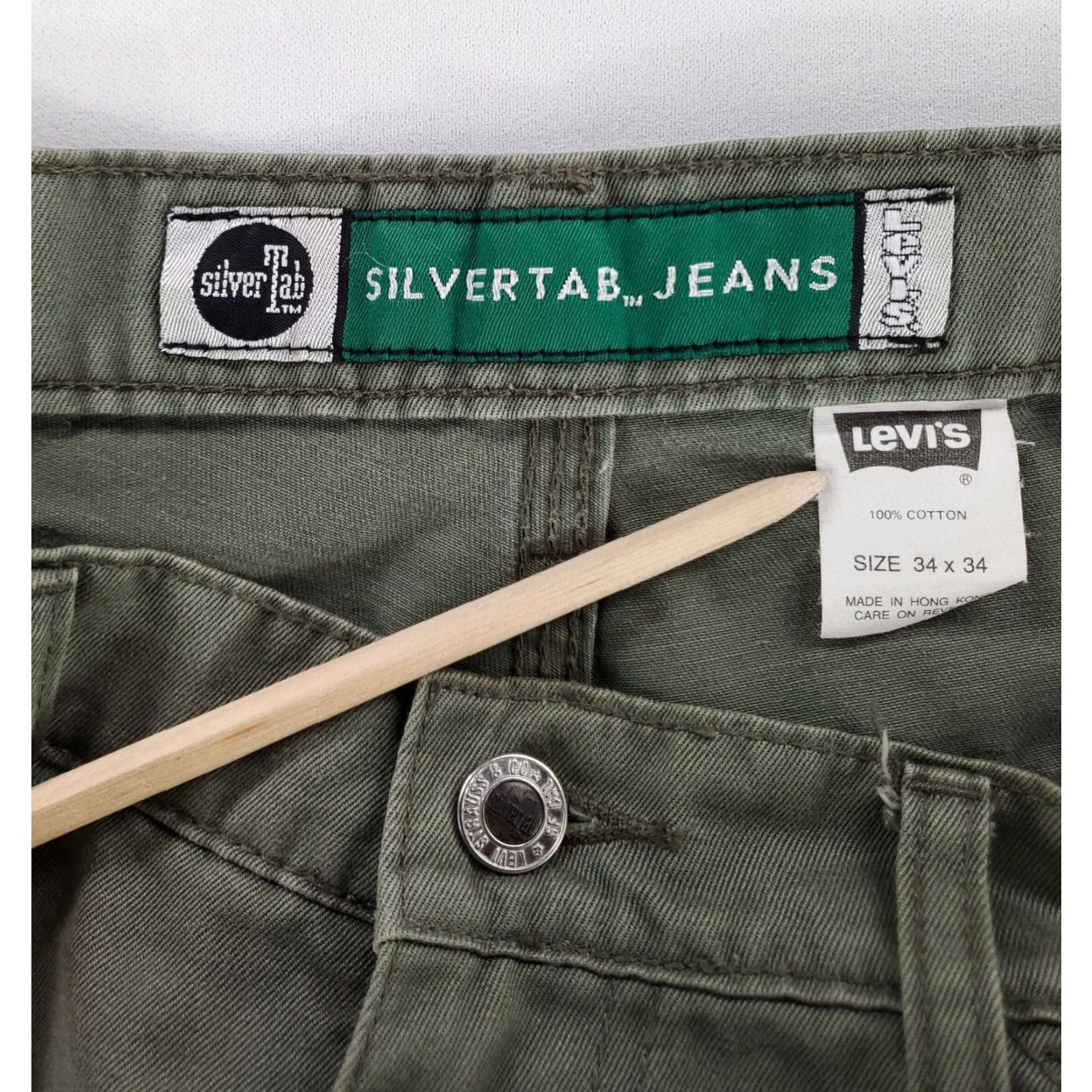 Levi's VINTAGE Levi's Silvertab Carpenter Pants Green Mens 35x33 Inseam 33 Regular 90s VTG Jeans Size US 35 - 4 Thumbnail