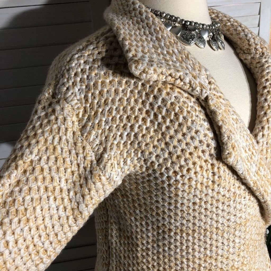 Forever 21 Y2K Long Coat Cable Knit Deep Pockets Cream/Yellow sz S Size L / US 10 / IT 46 - 4 Thumbnail
