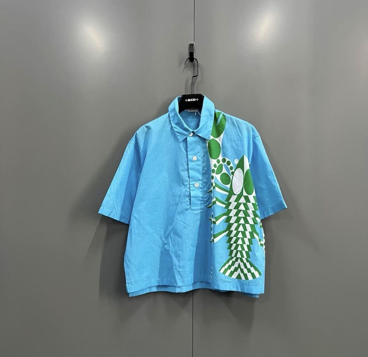 Hermes Blue Short Sleeve Shirt with Green Lobster Print Size US M / EU 48-50 / 2 - 1 Thumbnail