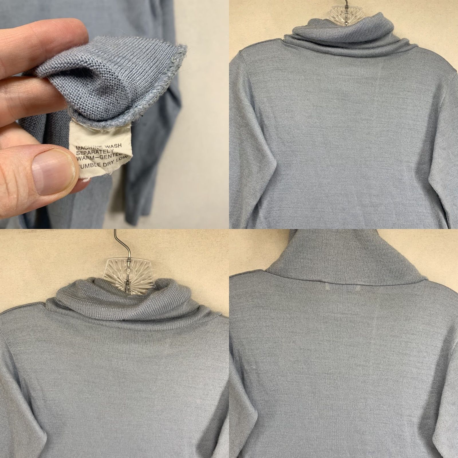 Vintage Bonwit Teller Womens XS Light Blue Pullover Long Sleeve Sweater Top Mock Neck vintage Slim Knit Solid 70s 80s Casual Party/Cocktail Womens Size XS / US 0-2 / IT 36-38 - 9 Thumbnail