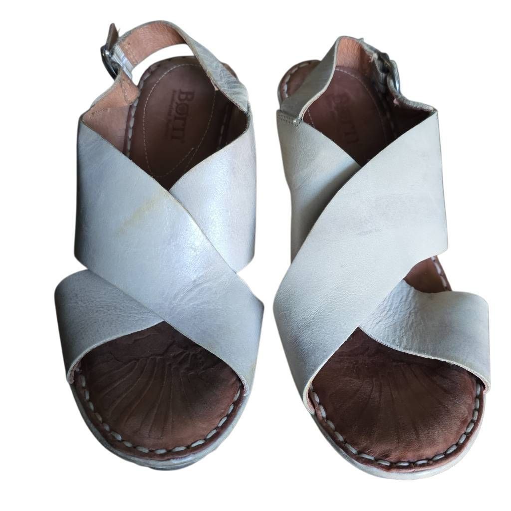 Born Born Women's Size 7 Gray Leather Platform Wedge Sandals Size US 7 / IT 37 - 6 Thumbnail