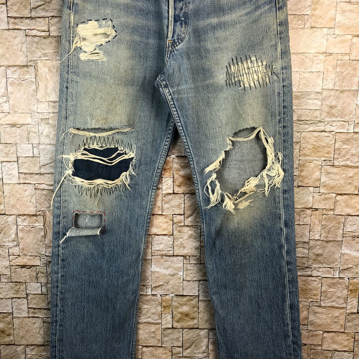 Levi's D 501 Levis patchwork ripped Distressed Denim Pants #A1013 Size US 32 / EU 48 - 6 Thumbnail
