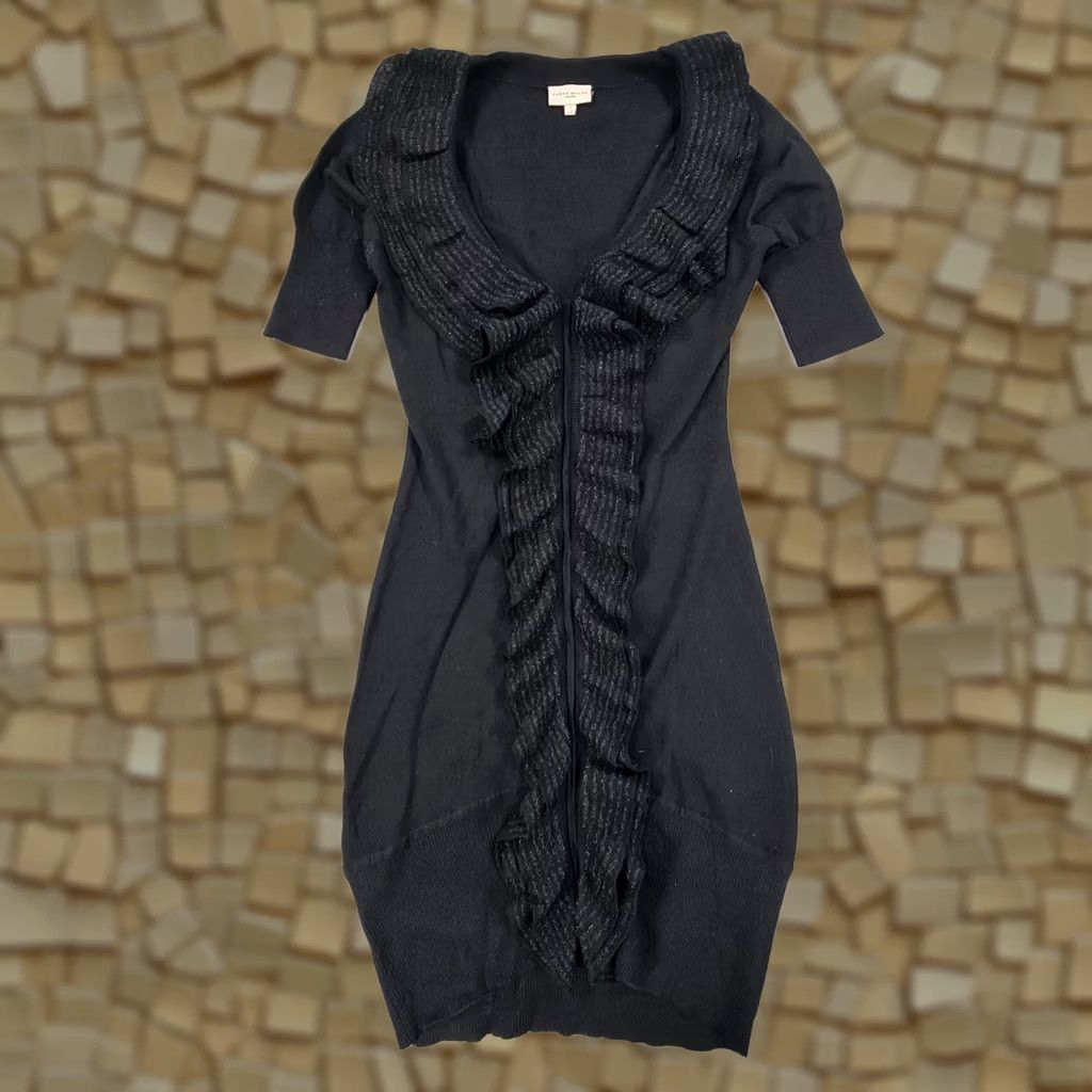 Karen Millen Karen Millen Womens Dress Black Small Knee Length Wool Blend Ruffle Knitted V-Neck Short Sleeve Pullover Casual Designer Stretch Size S / US 4 / IT 40 - 1 Thumbnail